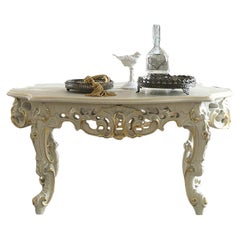 Oval Figured Coffee Table in Ivory Finishing and Gold Leaf Details by Modenese