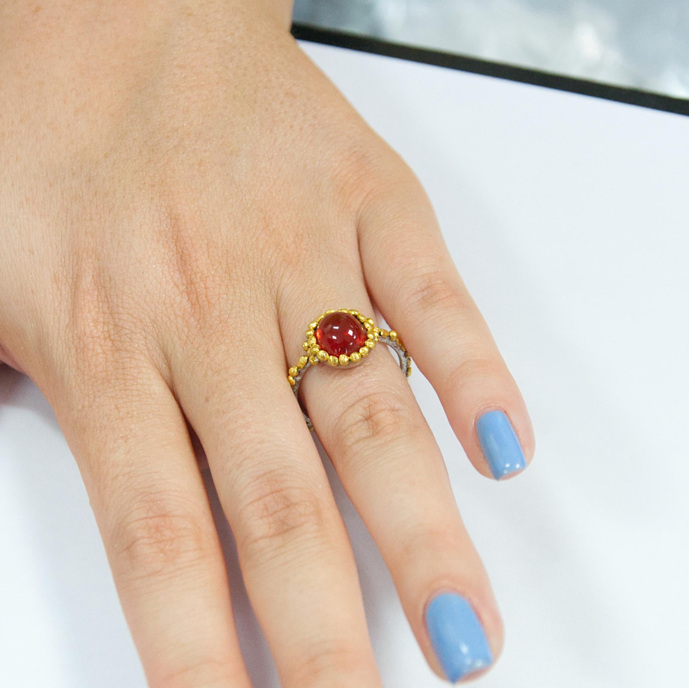 Oval Fire Opal Ring Made in Platinum and 24 Karat Gold For Sale 3