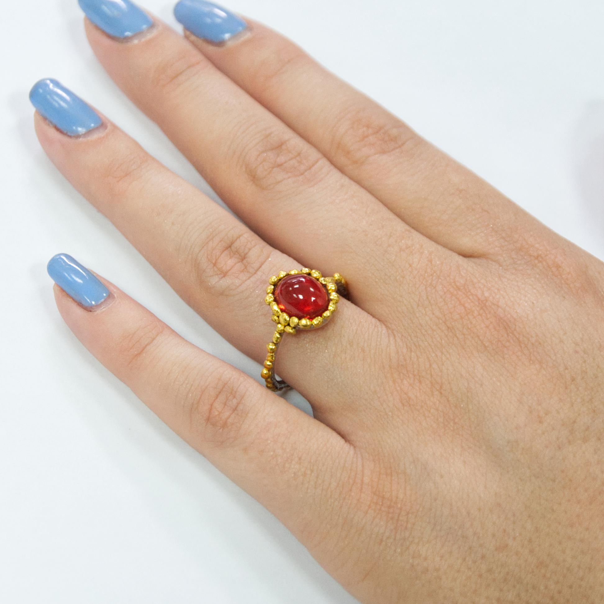 Oval Fire Opal Ring Made in Platinum and 24 Karat Gold For Sale 4