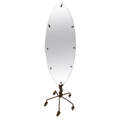 Oval Floor Mirror with Iron Branch Detail on Casters