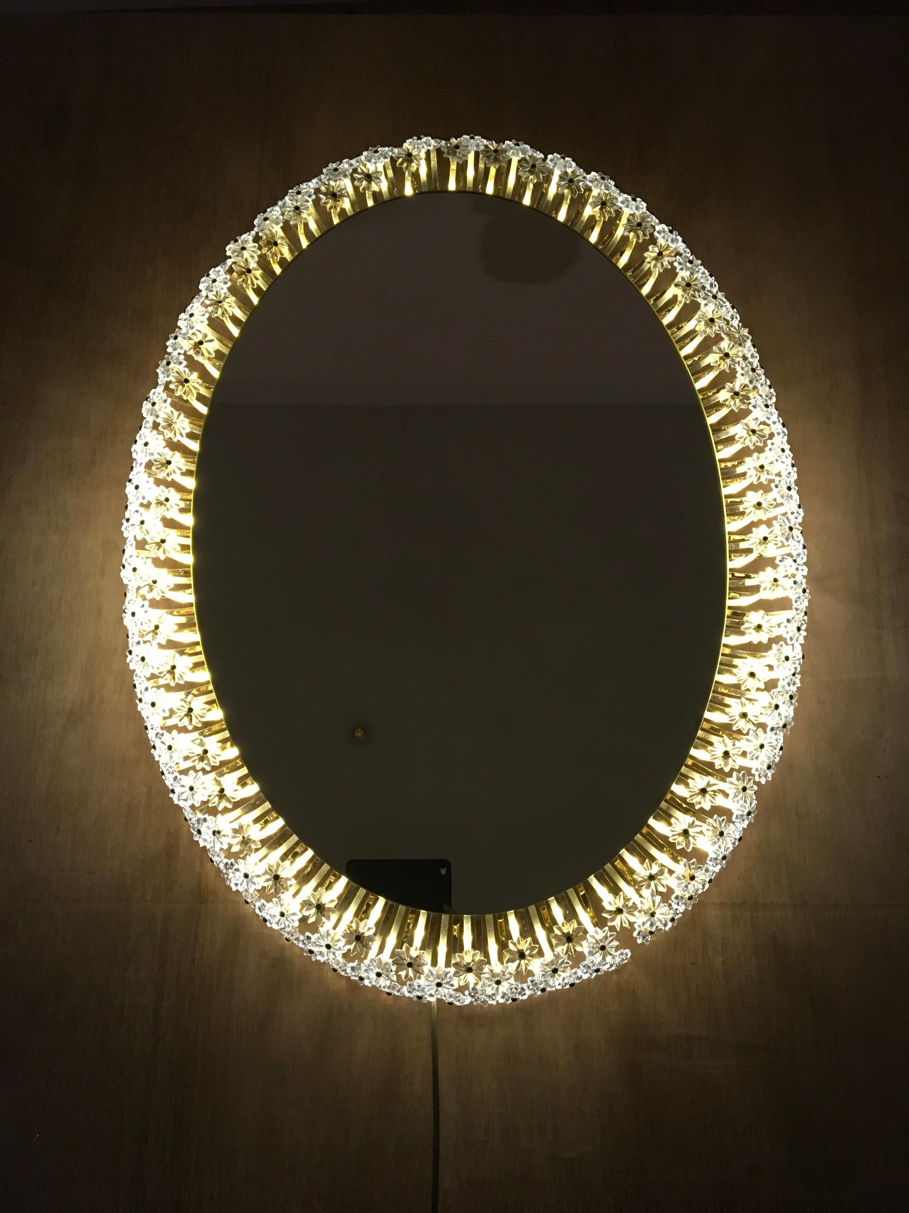 Oval Floral Illuminated Mirror by Emil Stejnar for Rupert Nikoll, Austria 4