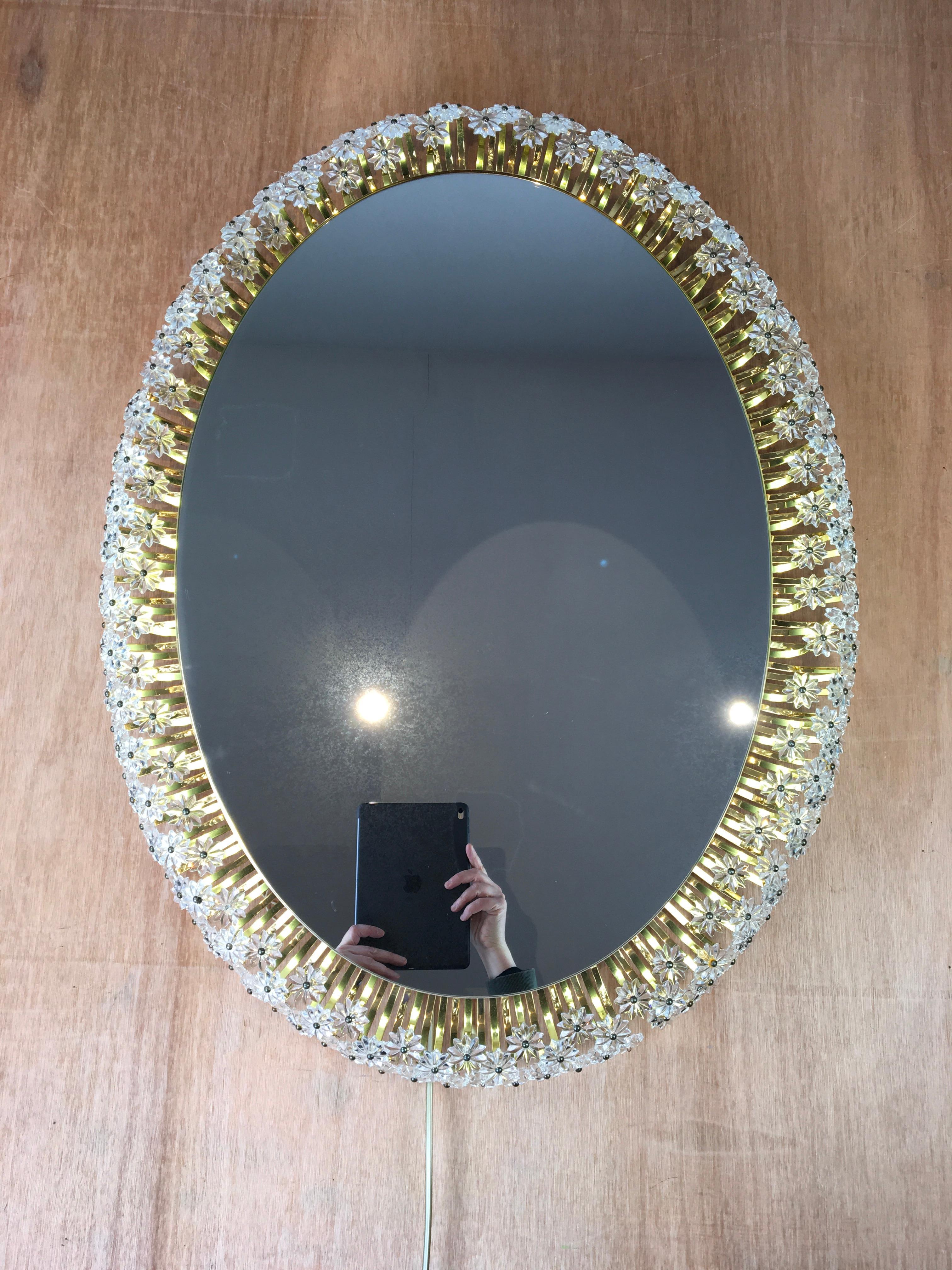 Oval Floral Illuminated Mirror by Emil Stejnar for Rupert Nikoll, Austria 12