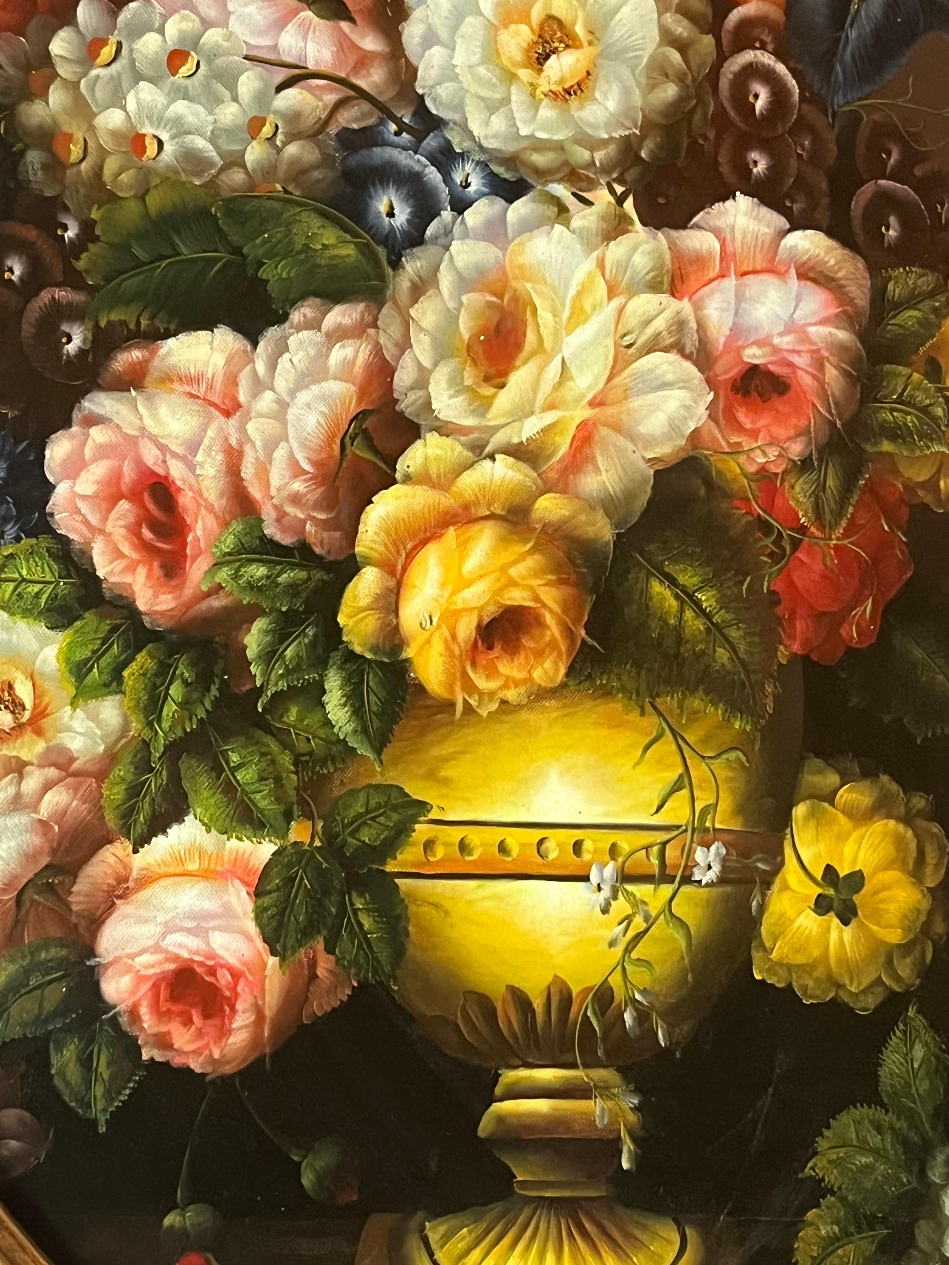 Oval floral painting, oil on canvas, 1980s In Good Condition For Sale In Palermo, IT