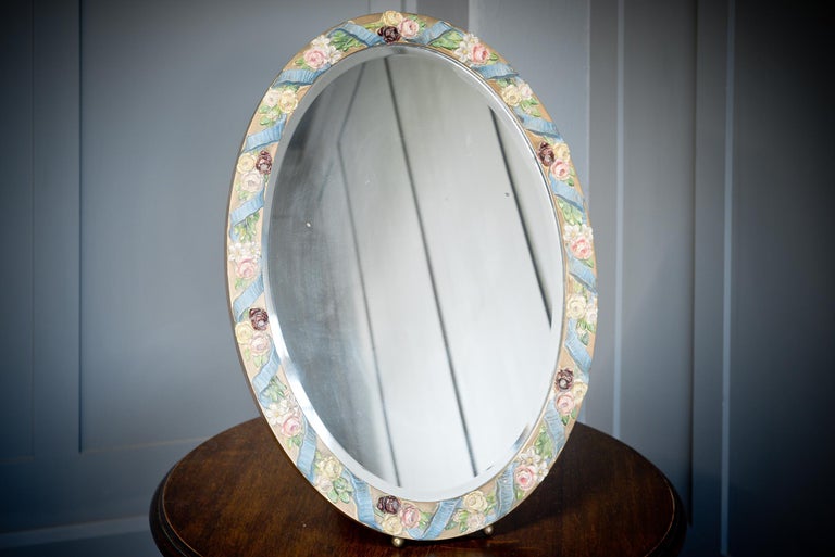Oval Floral Table Mirror For Sale at 1stDibs