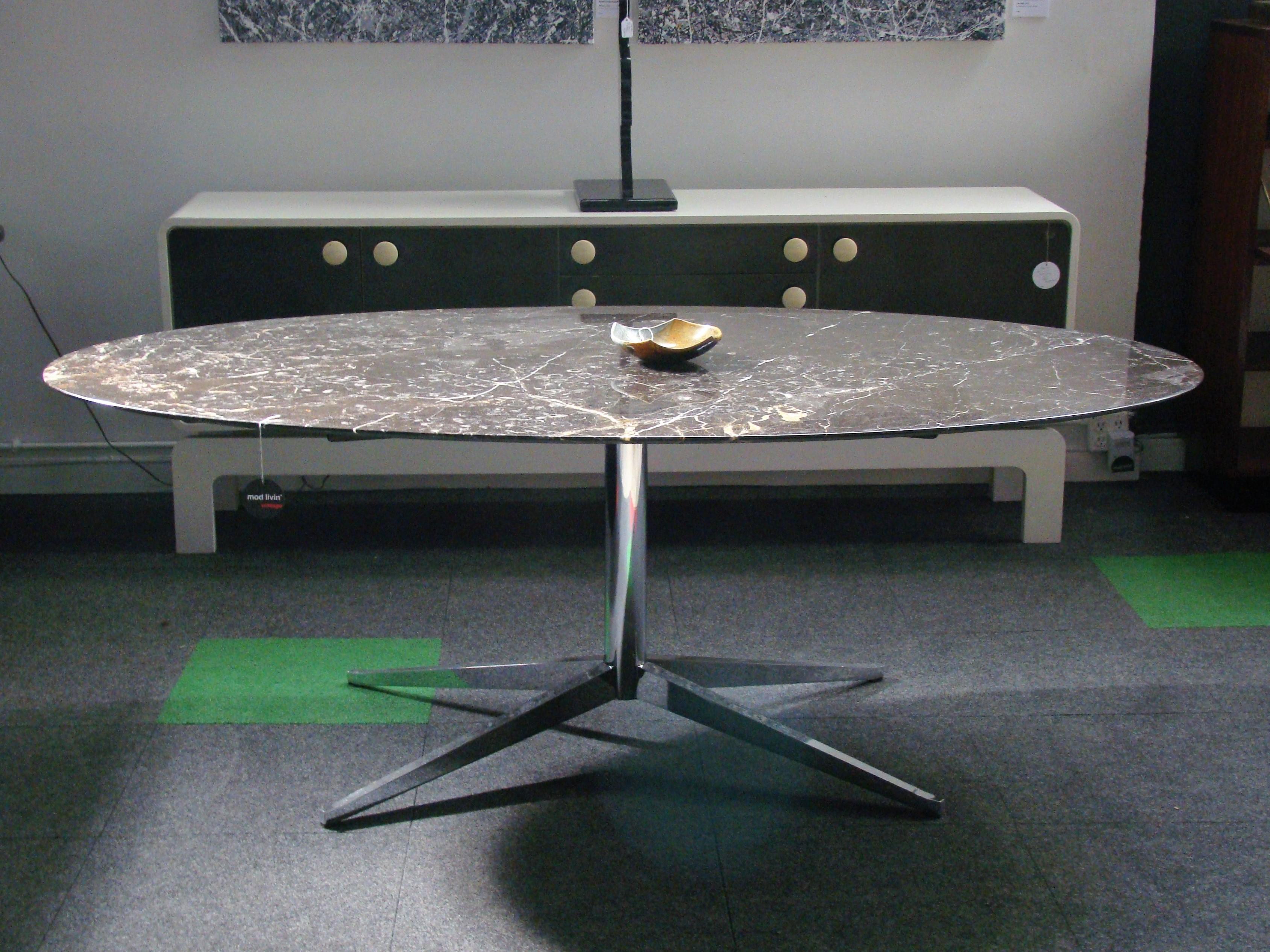 Mid-Century Modern Oval Florence Knoll Table/Desk in Chrome with Black Malochite Marble, circa 1972