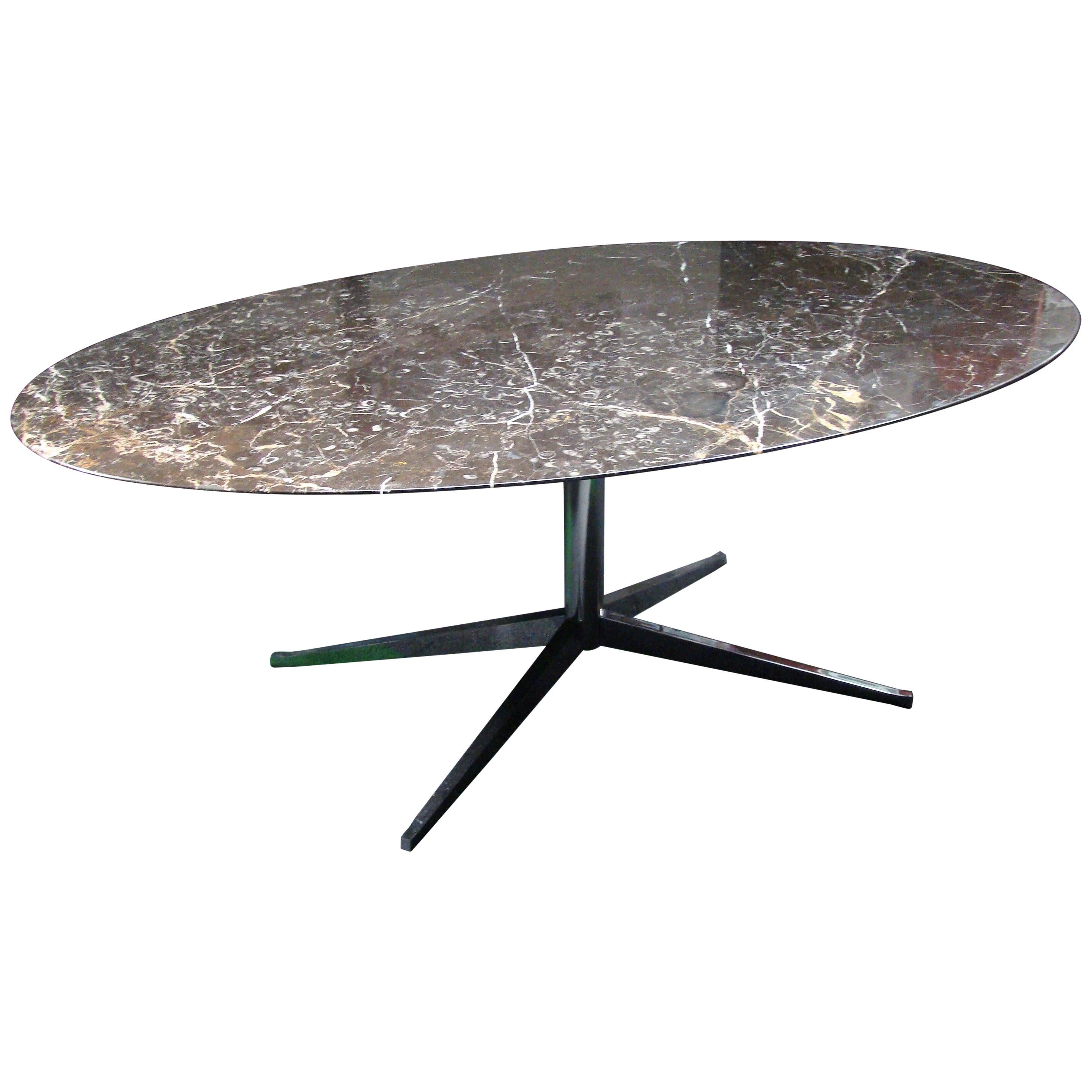 Oval Florence Knoll Table/Desk in Chrome with Black Malochite Marble, circa 1972
