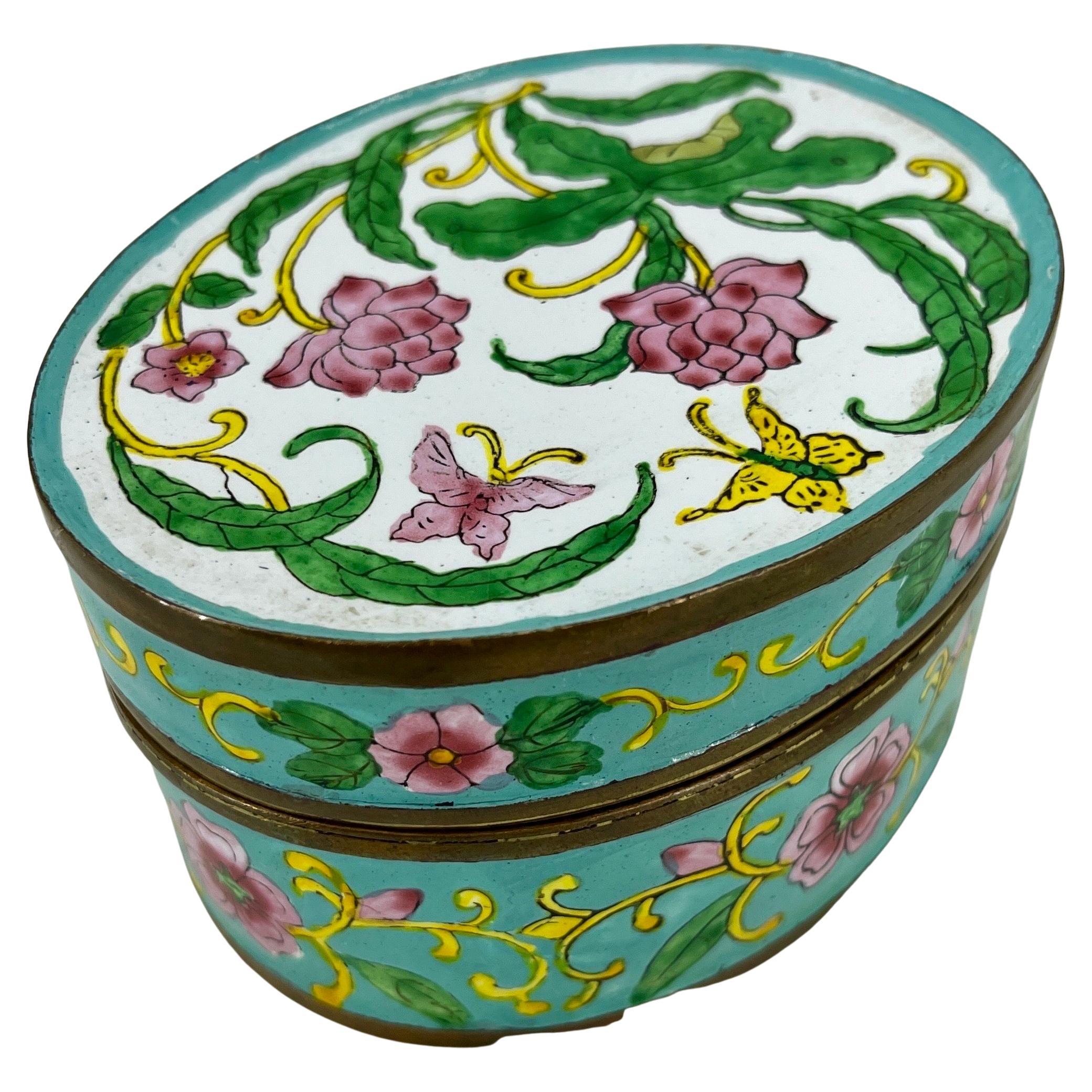 Oval Flower Decorated Cloisonné Enamel Jewelry Box, China, 1920's 2