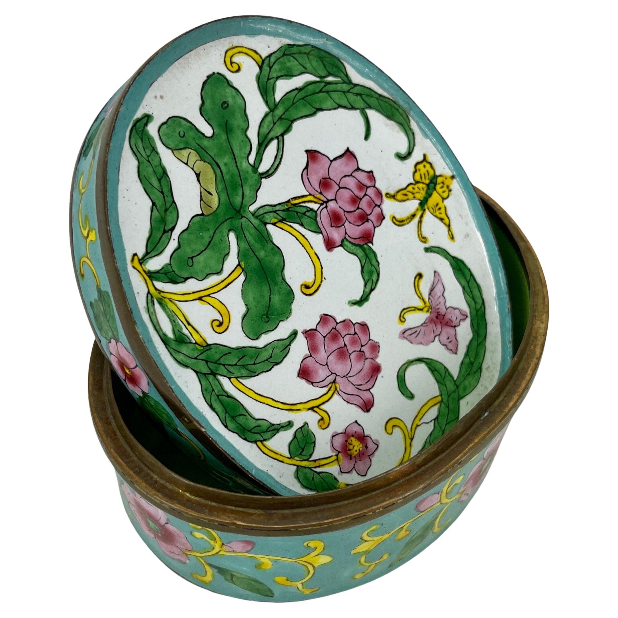 Oval Flower Decorated Cloisonné Enamel Jewelry Box, China, 1920's 1