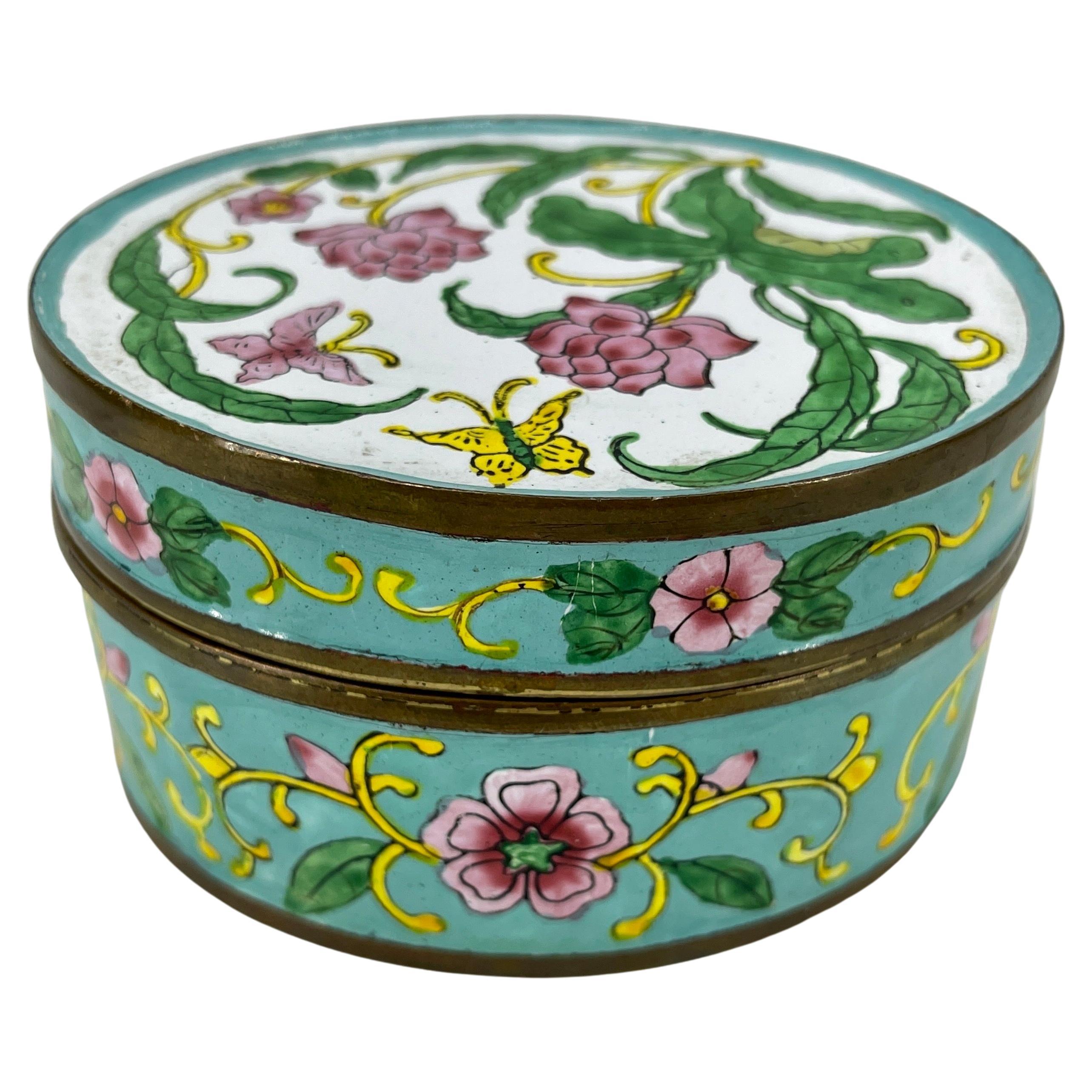 Oval Flower Decorated Cloisonné Enamel Jewelry Box, China, 1920's