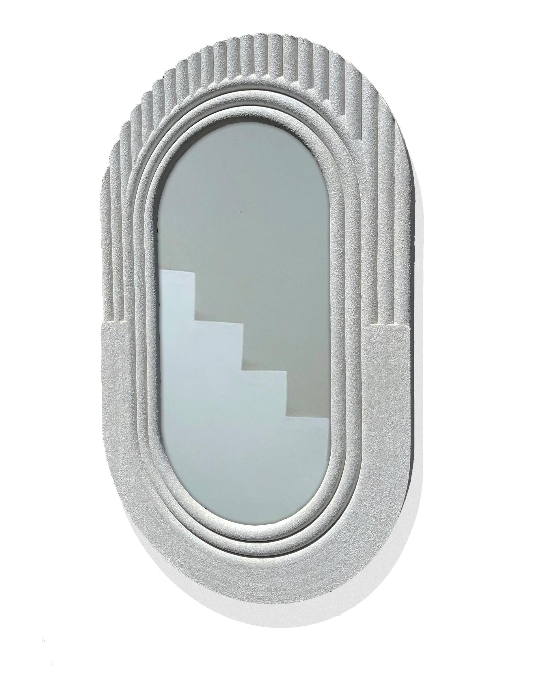 Hand-Painted Oval Fluted Mirror - Large For Sale