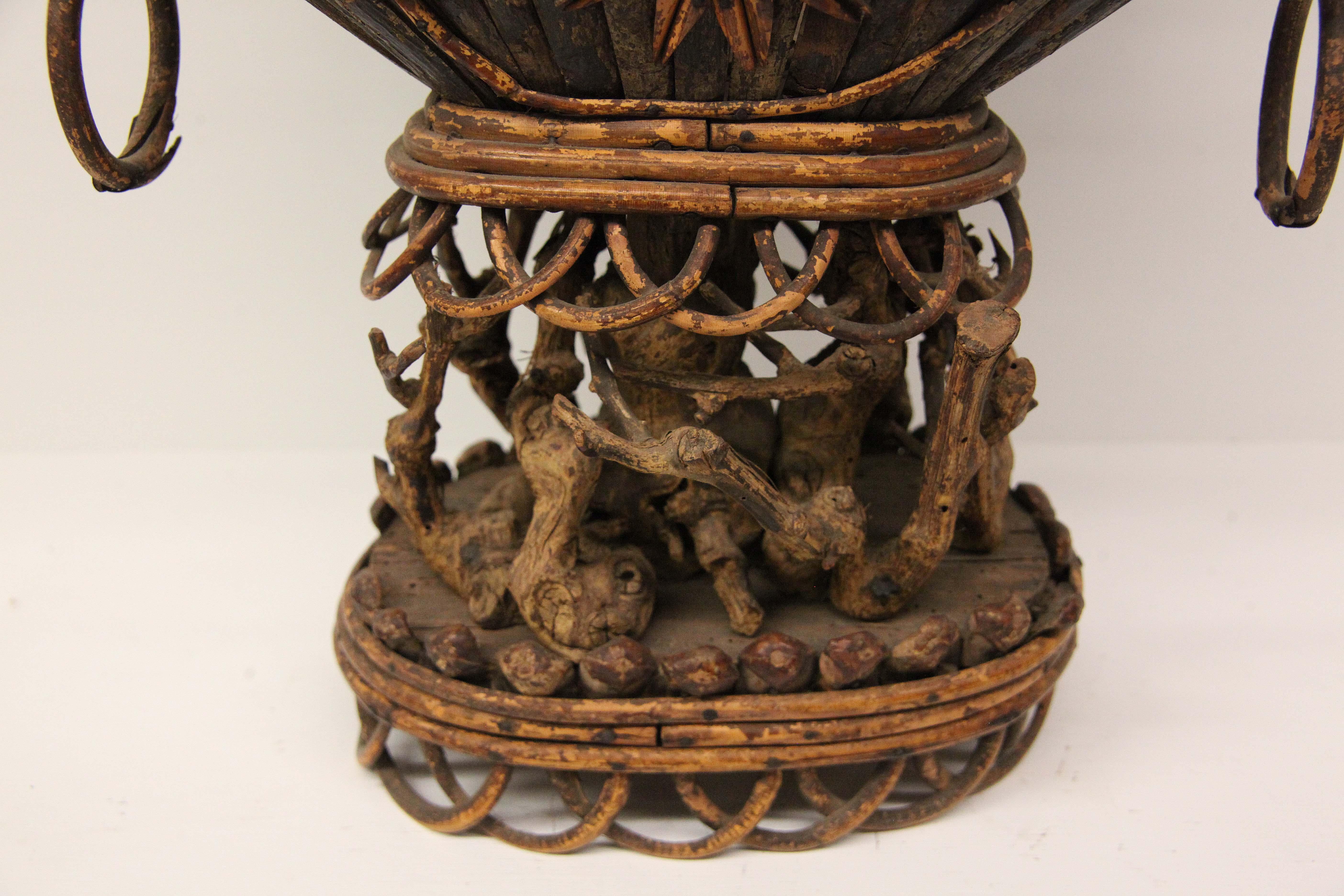 English Oval Folk Art Basket Centerpiece For Sale