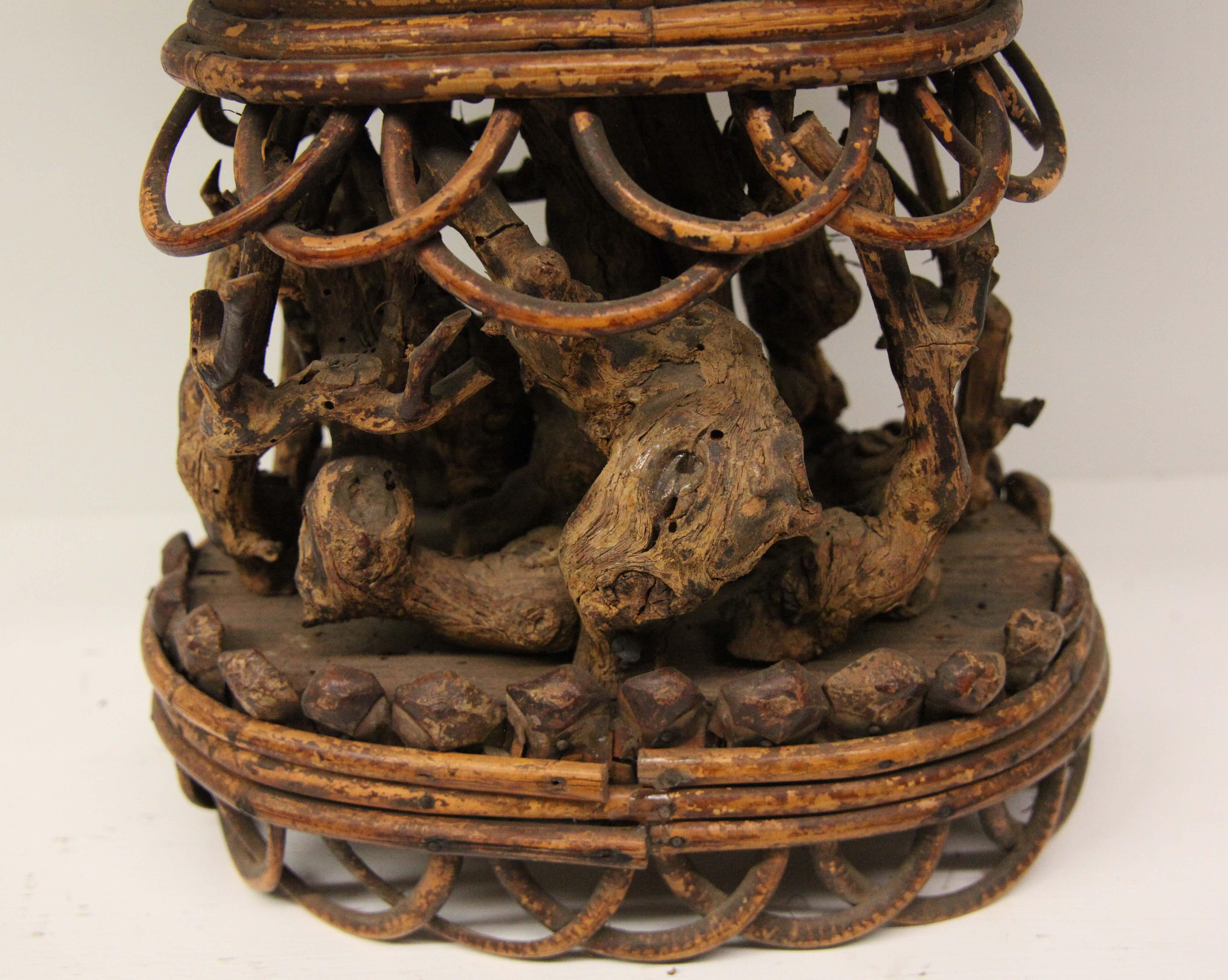 19th Century Oval Folk Art Basket Centerpiece For Sale