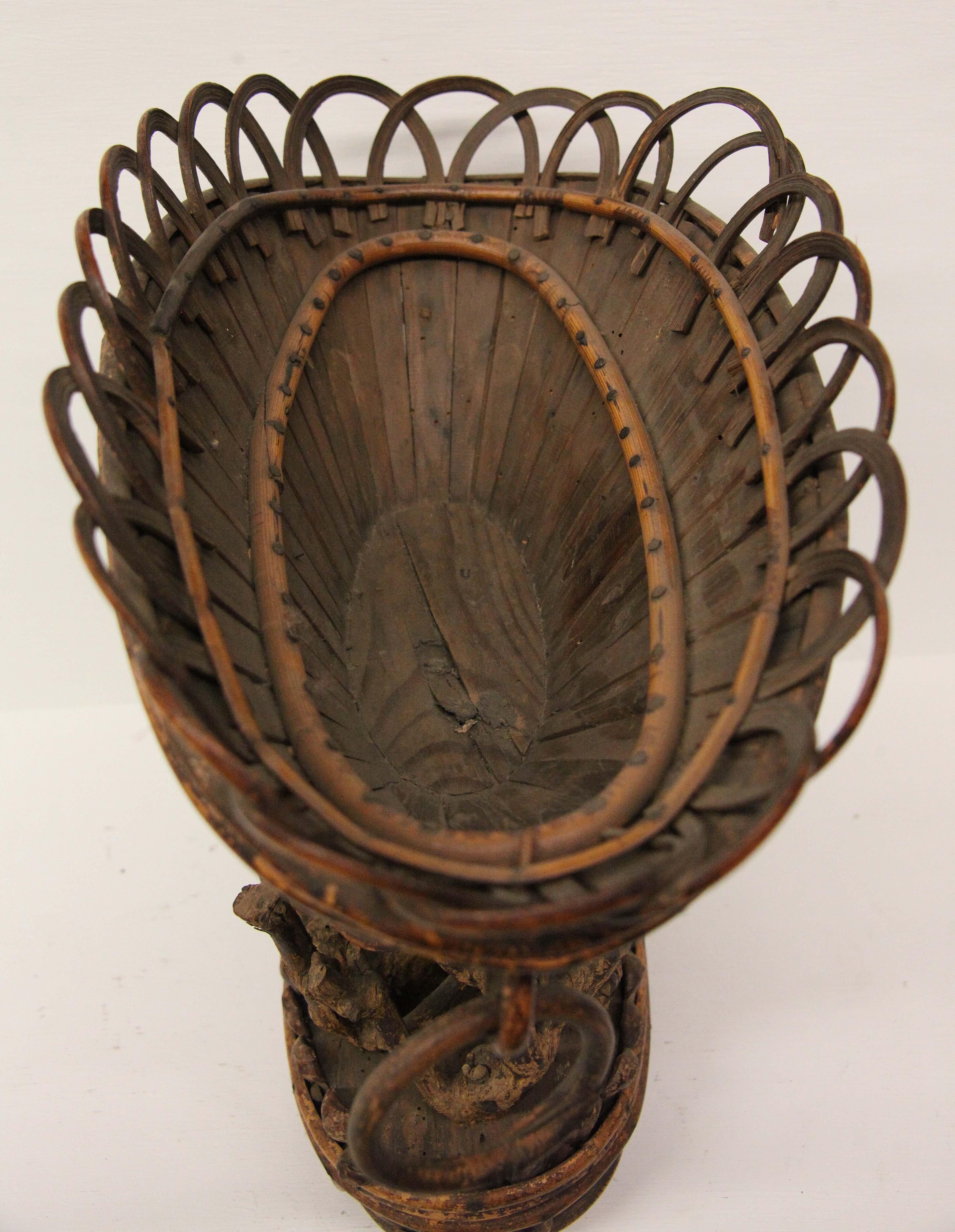 Twig Oval Folk Art Basket Centerpiece For Sale