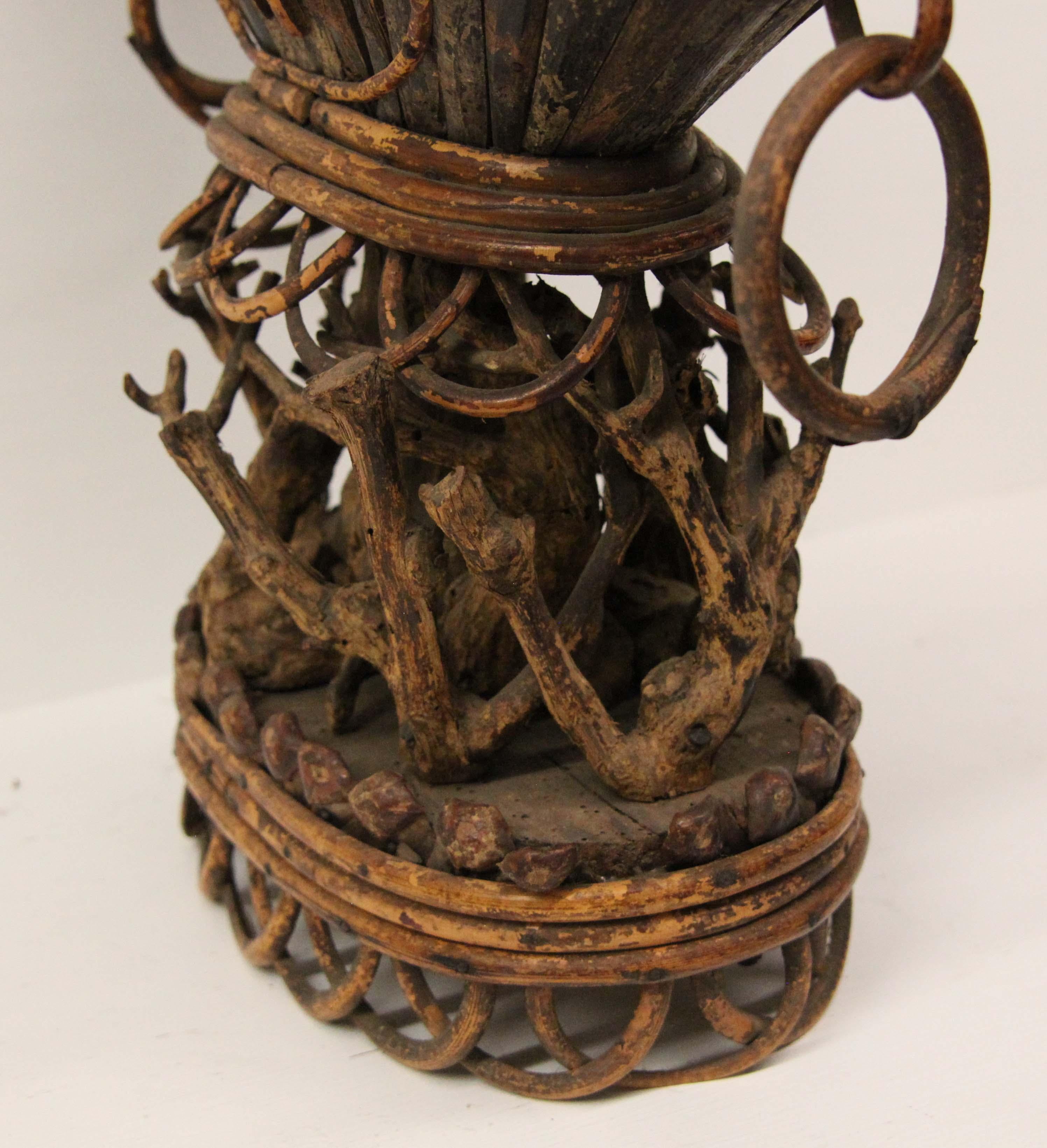 Oval Folk Art Basket Centerpiece For Sale 1