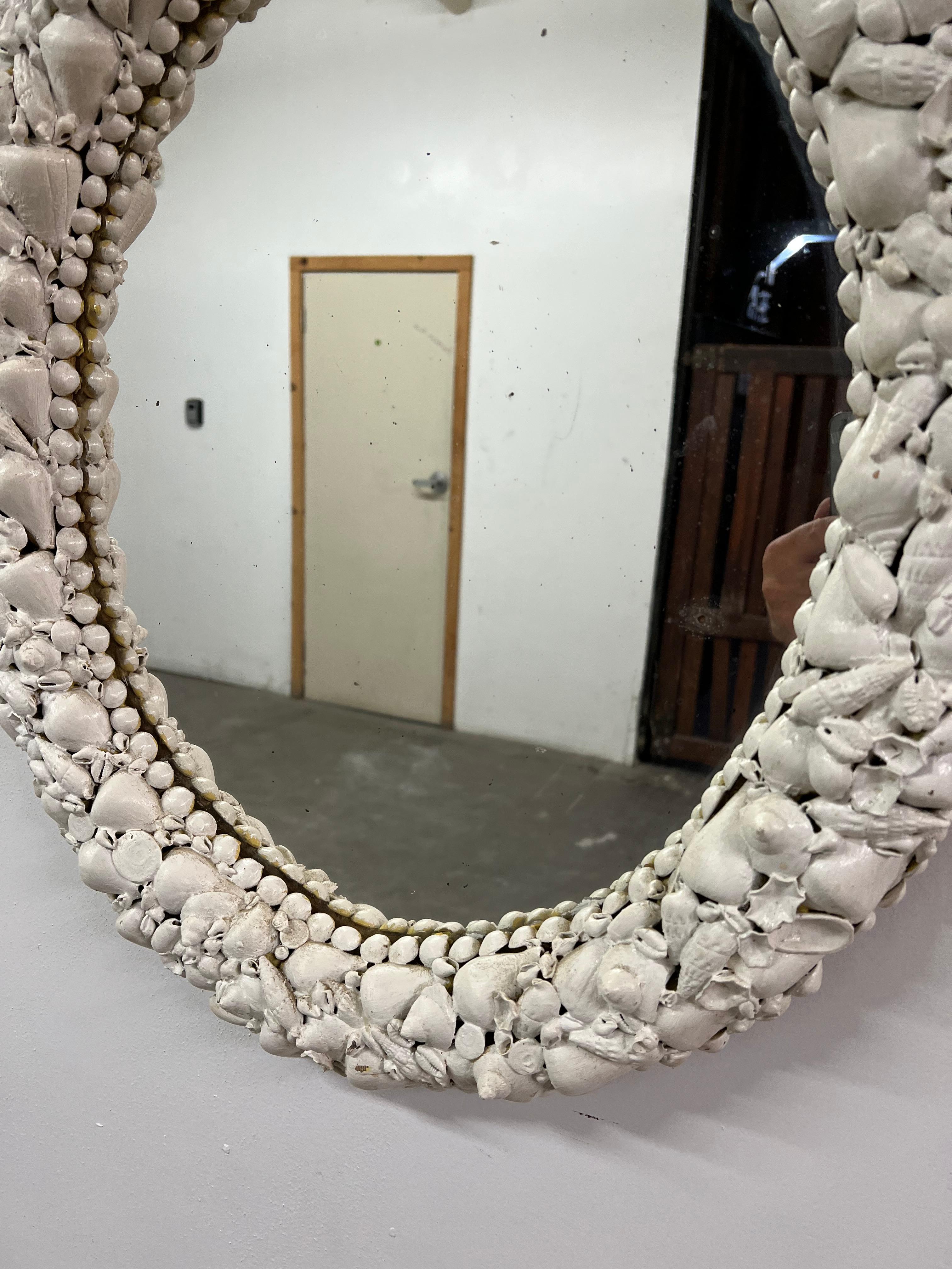 20th Century Oval Folk Art Shell Mirror For Sale