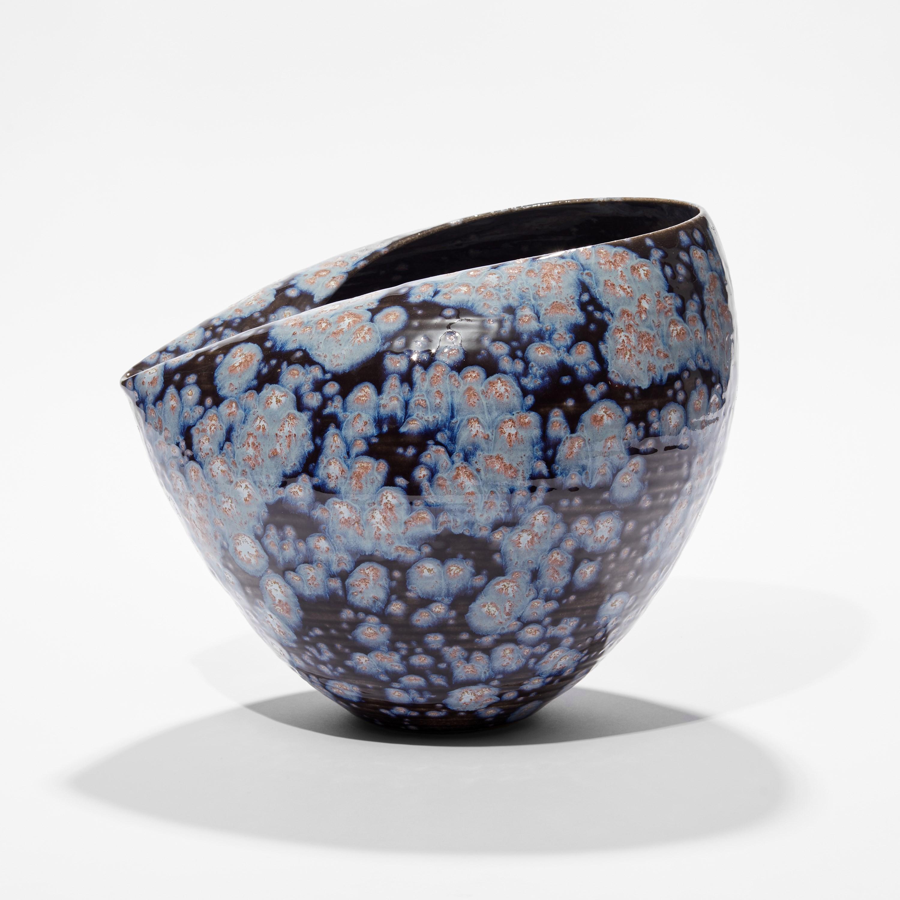Hand-Crafted Oval Form in Galactic Blue No 88, a Ceramic Vessel by Nicholas Arroyave-Portela For Sale