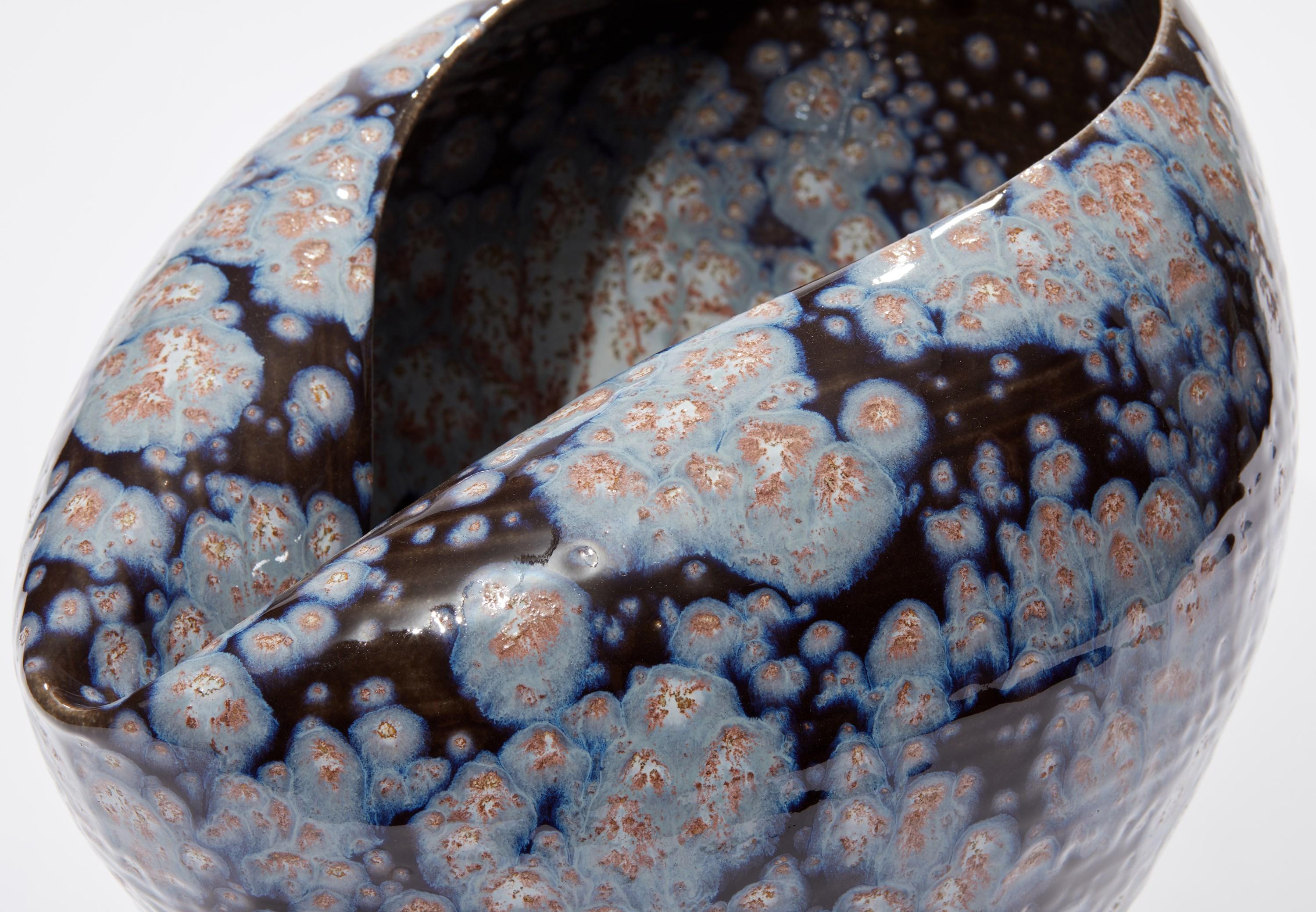 Contemporary Oval Form in Galactic Blue No 88, a Ceramic Vessel by Nicholas Arroyave-Portela For Sale