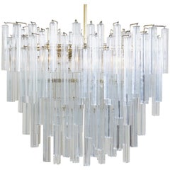 Vintage Oval Form Tiered Brass Prism Chandelier by Camer Glass