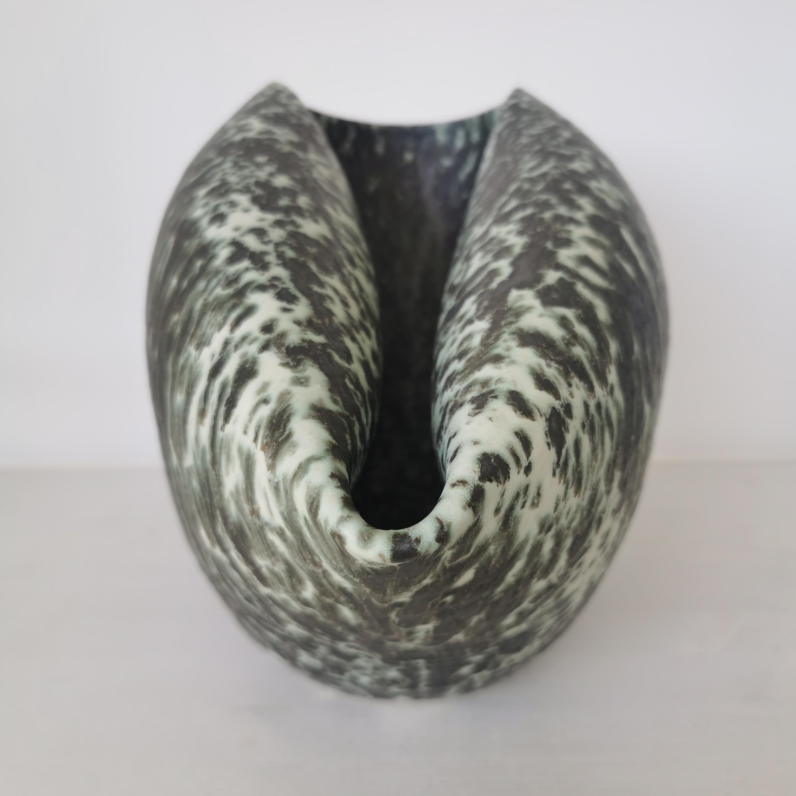 Oval Form with Green and Black Speckled Glaze, Vessel No.98, Ceramic Sculpture For Sale 1