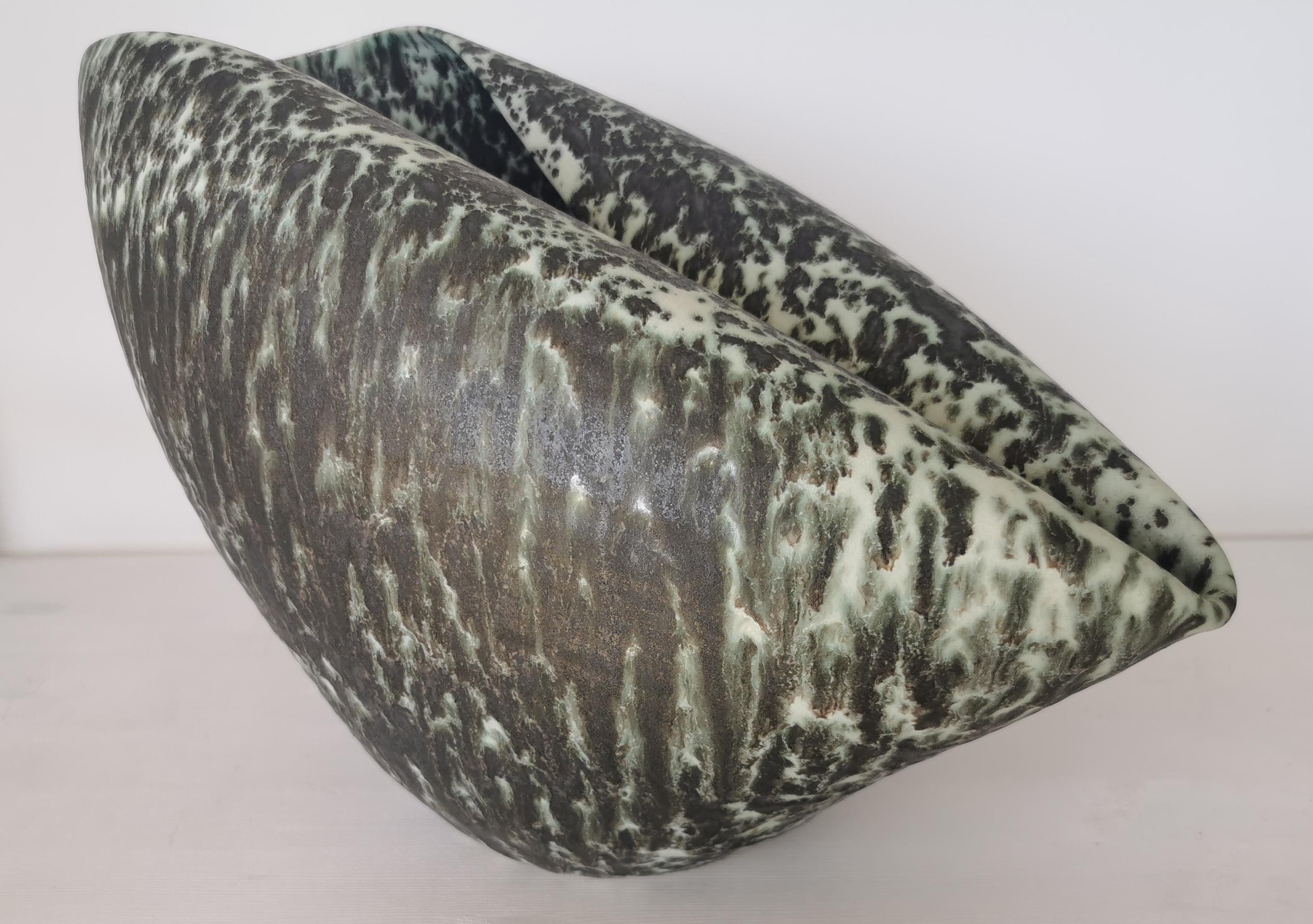 Oval Form with Green and Black Speckled Glaze, Vessel No.98, Ceramic Sculpture For Sale 2