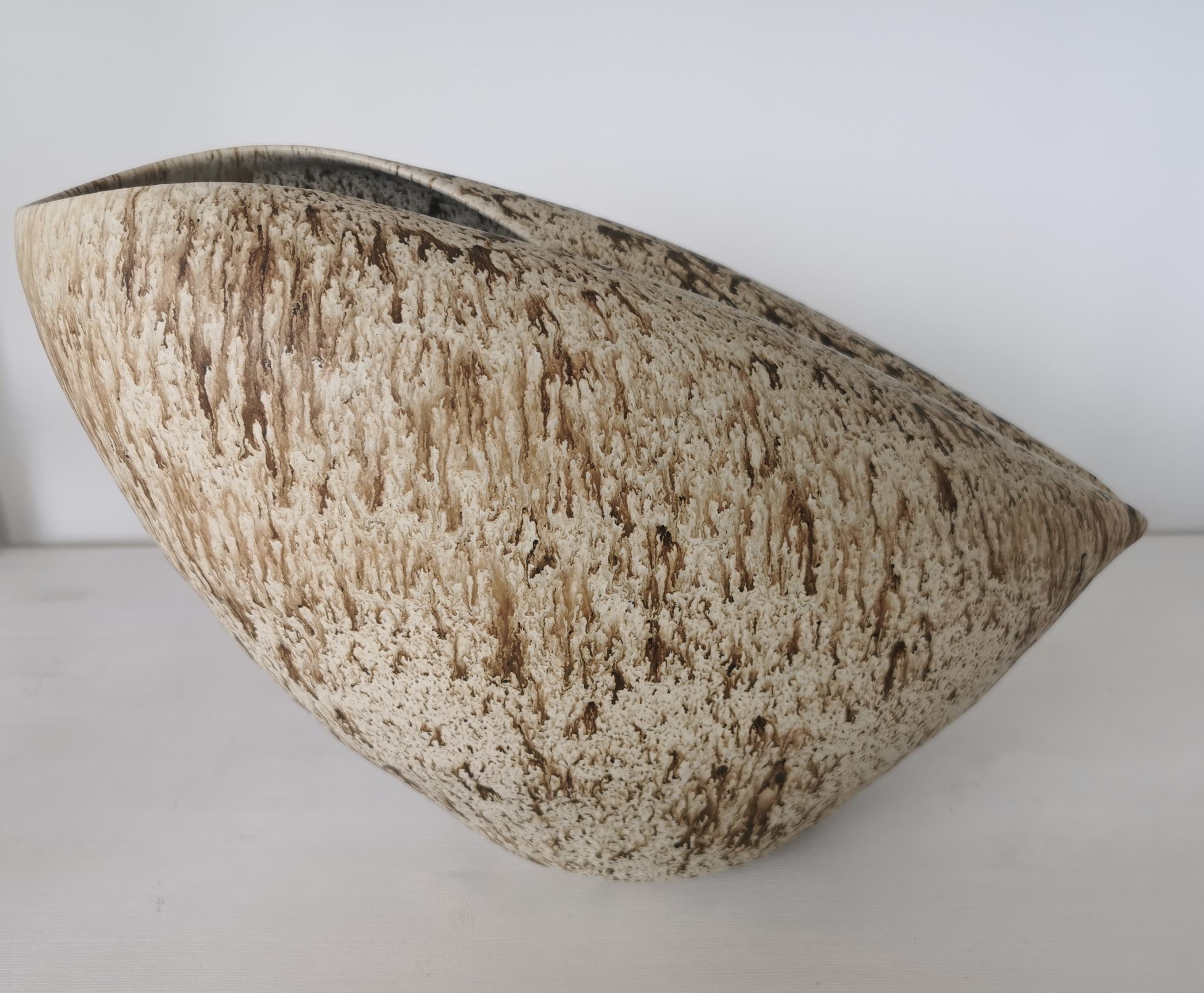 Organic Modern Oval Form with White and Brown Speckled Glaze, Vessel No.99, Ceramic Sculpture For Sale