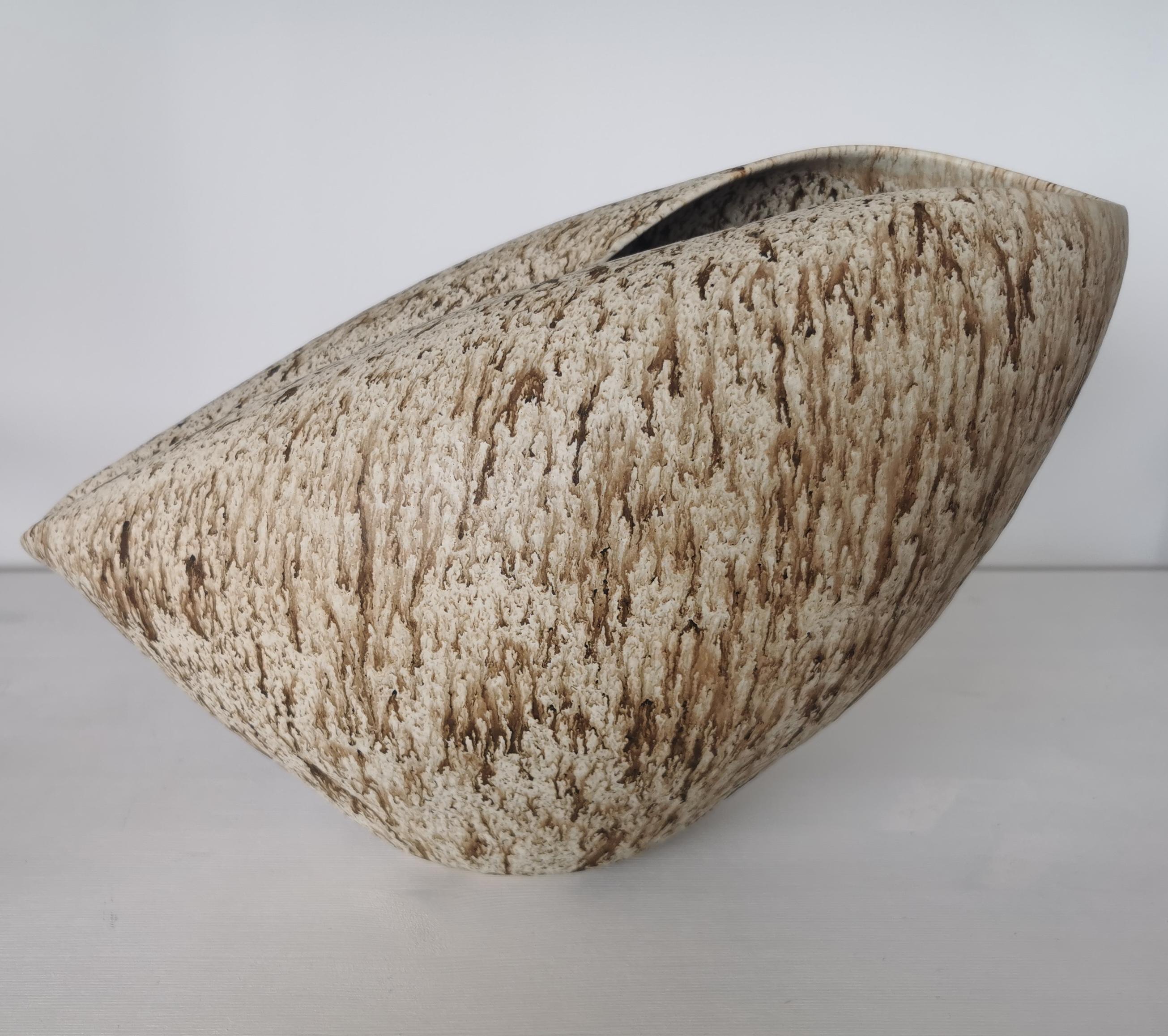Spanish Oval Form with White and Brown Speckled Glaze, Vessel No.99, Ceramic Sculpture For Sale
