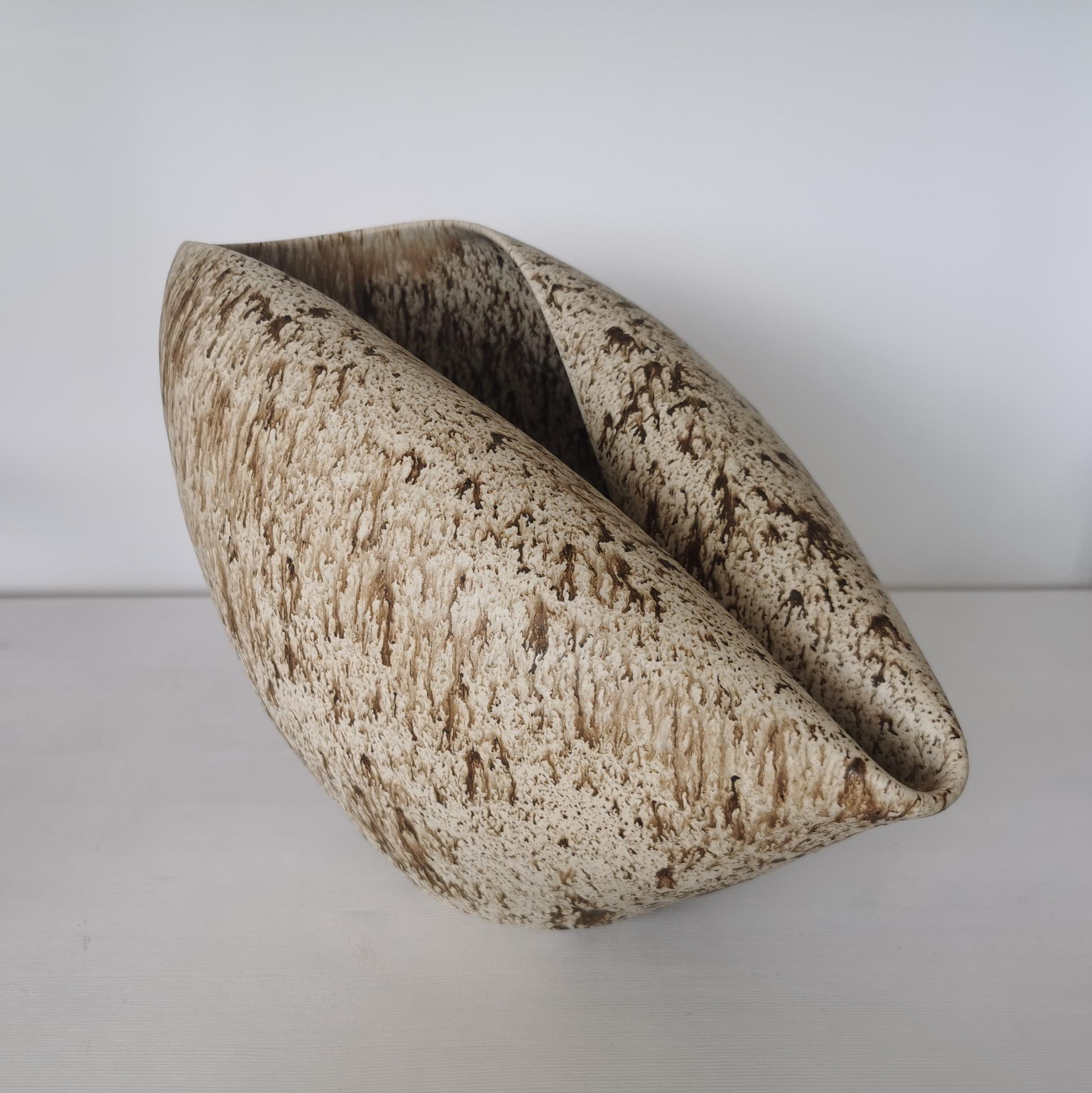 Oval Form with White and Brown Speckled Glaze, Vessel No.99, Ceramic Sculpture For Sale 1