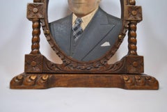 Oval Fotoescultura of Old Man in a blue suit