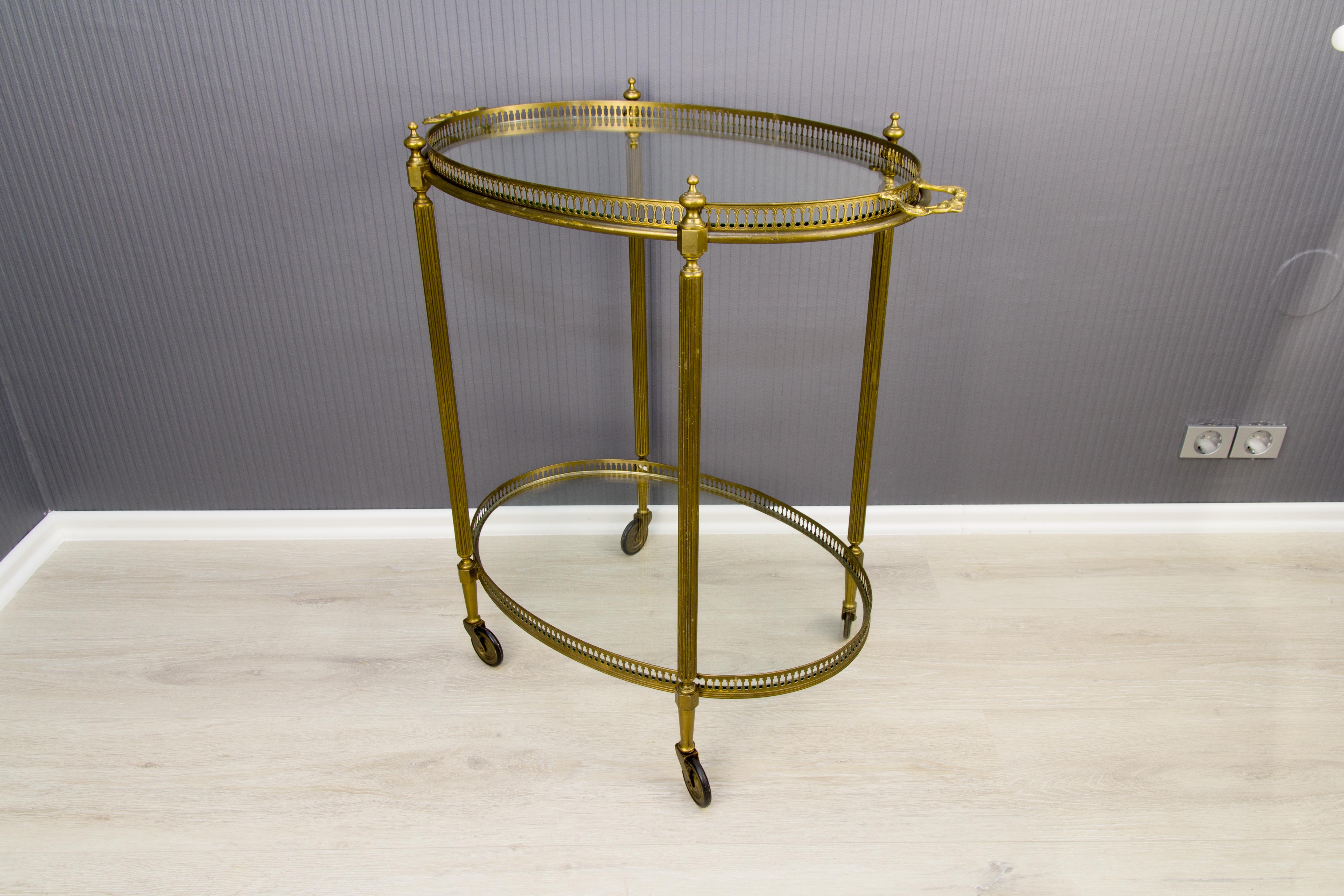 Oval French Bar Cart with Serving Tray Attributed to Maison Baguès 4