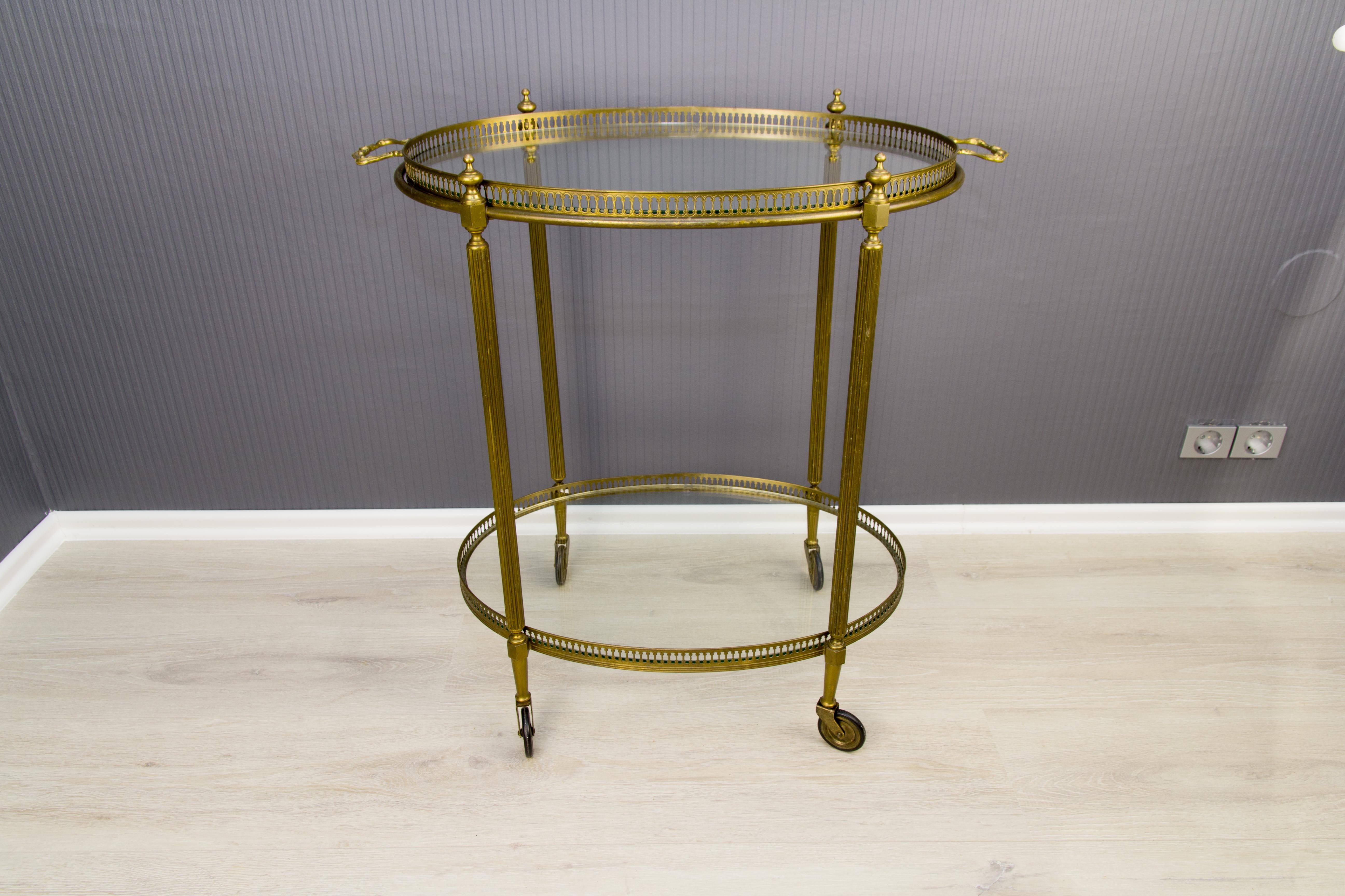 Oval French Bar Cart with Serving Tray Attributed to Maison Baguès 6