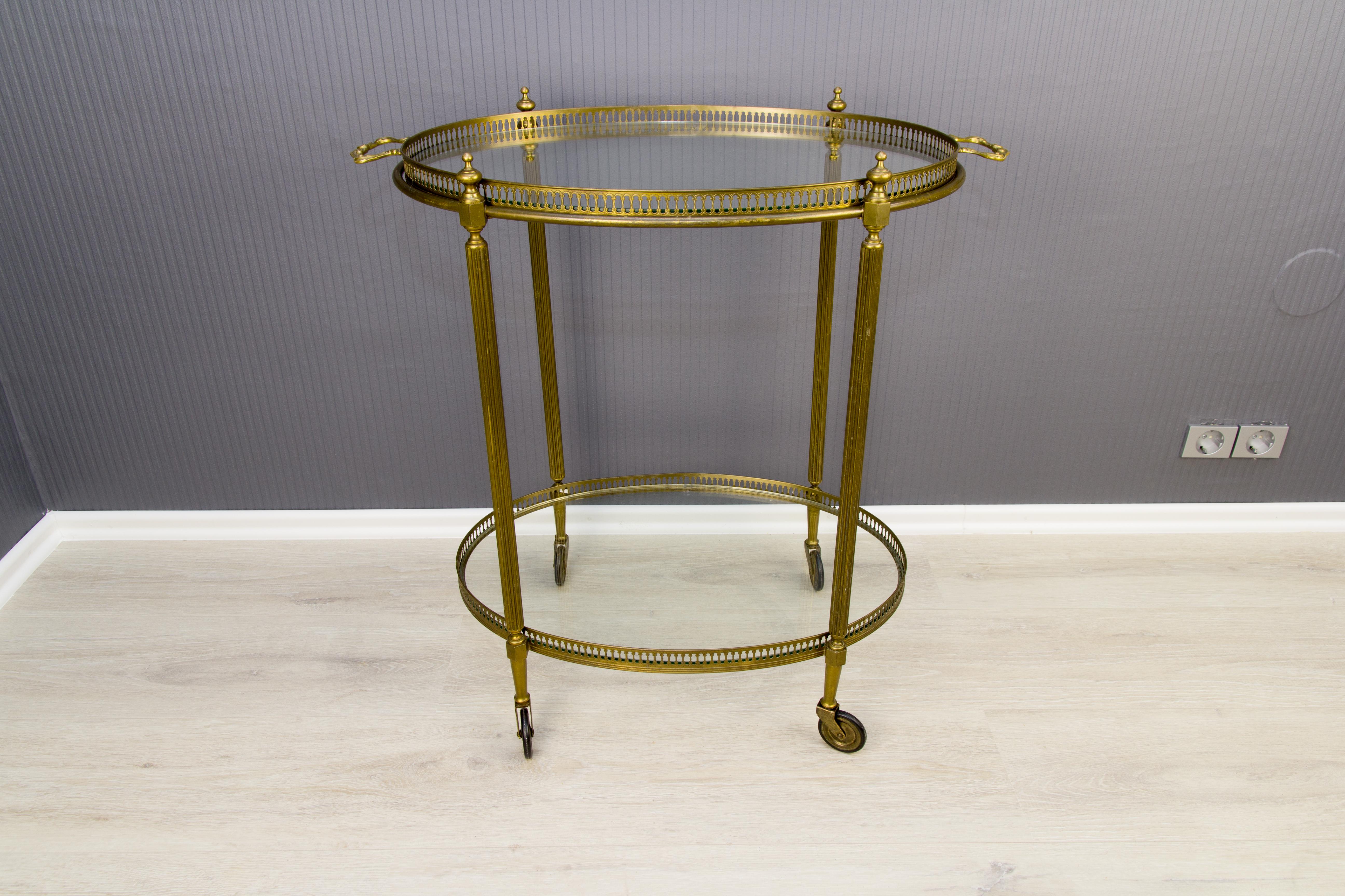 Oval French Bar Cart with Serving Tray Attributed to Maison Baguès 7