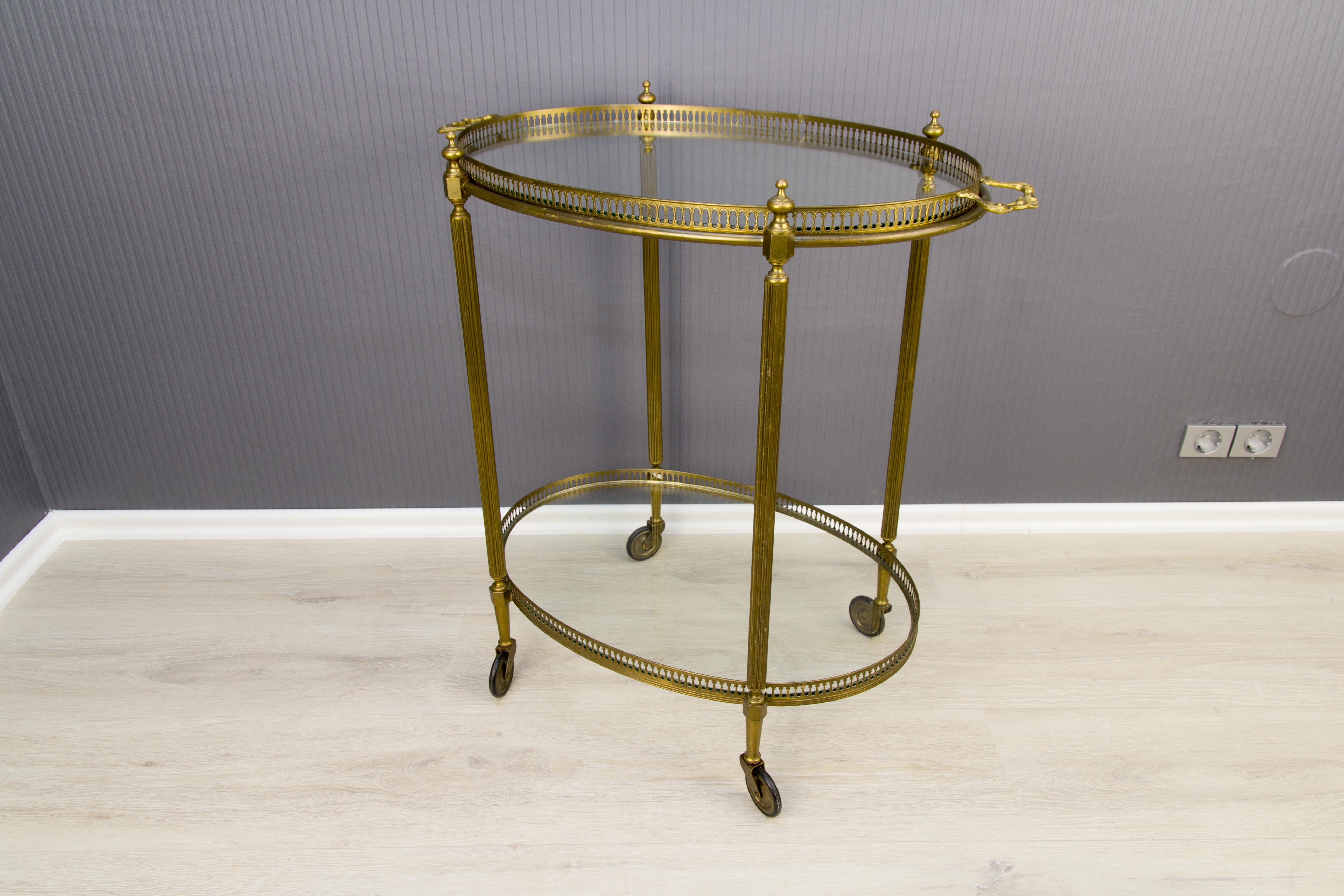 Oval French Bar Cart with Serving Tray Attributed to Maison Baguès 8