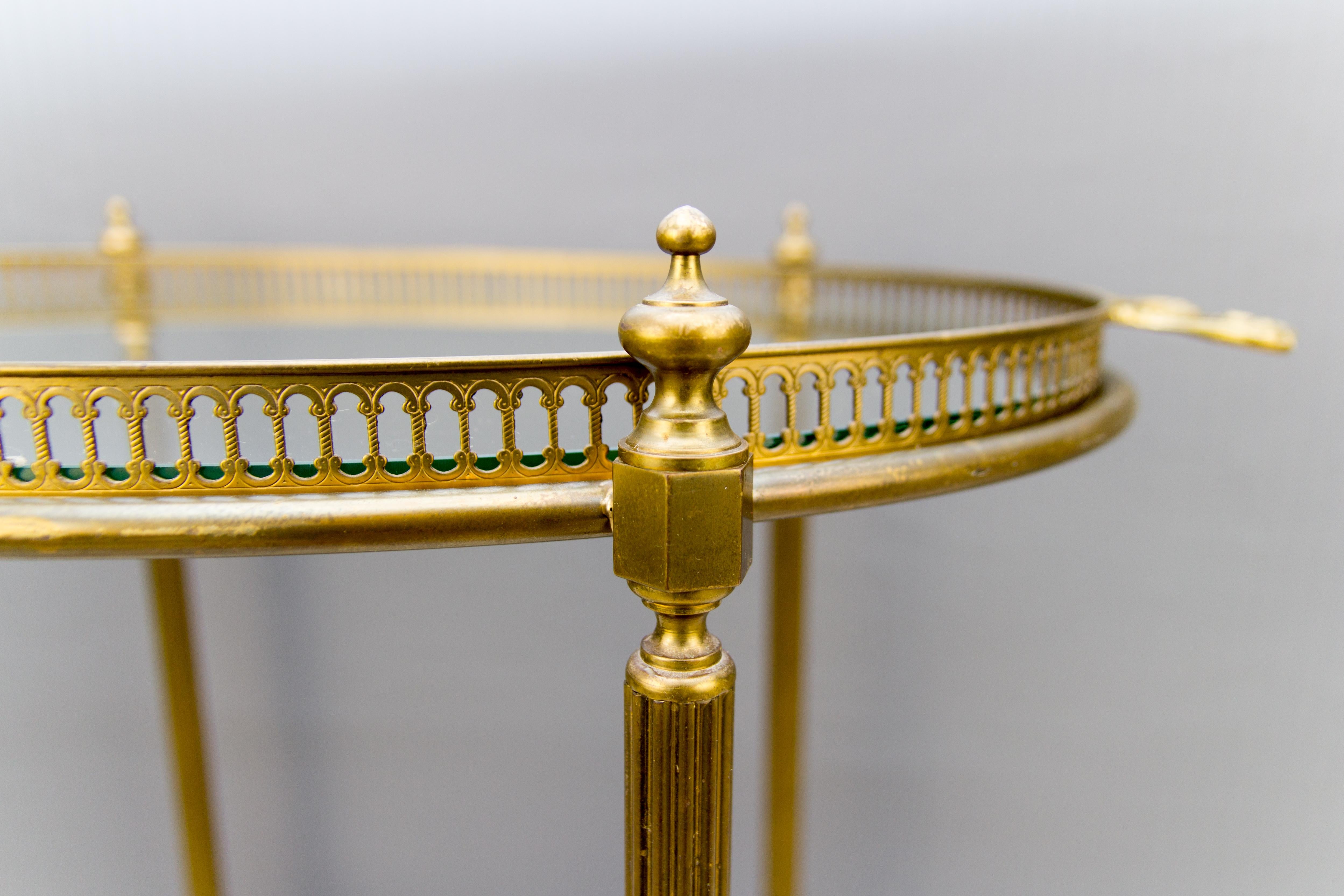 Neoclassical Oval French Bar Cart with Serving Tray Attributed to Maison Baguès