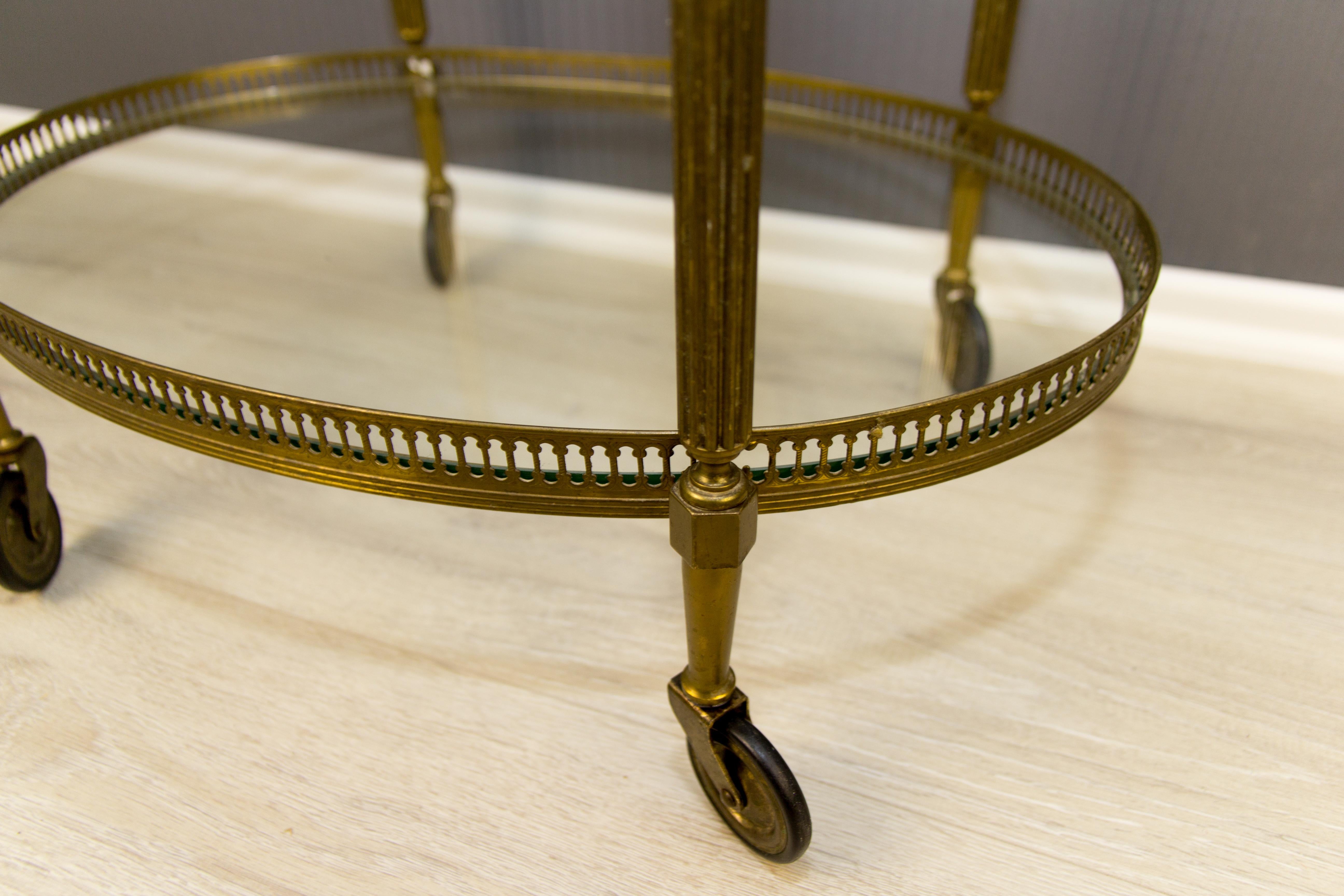 Oval French Bar Cart with Serving Tray Attributed to Maison Baguès 1