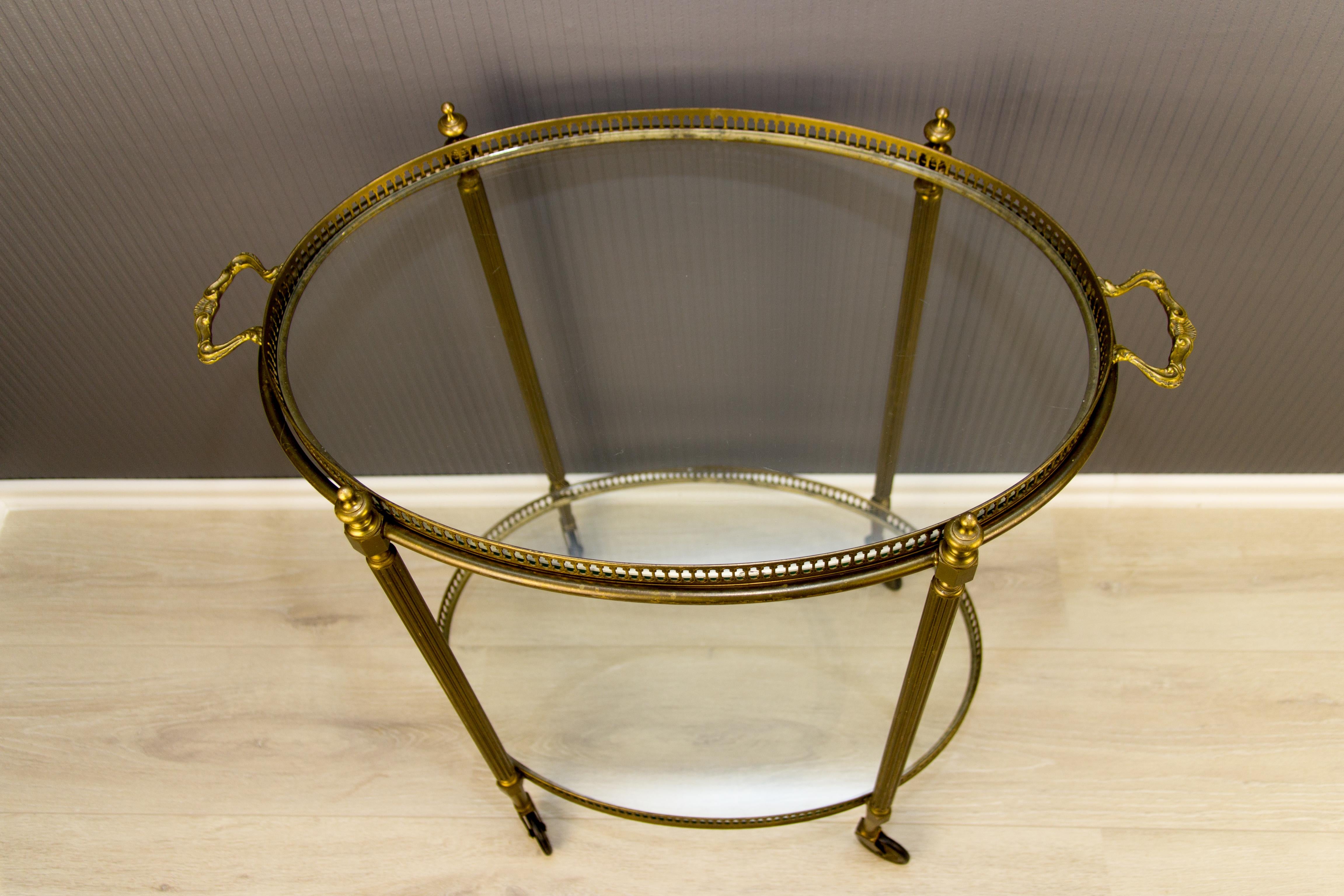 Oval French Bar Cart with Serving Tray Attributed to Maison Baguès 2