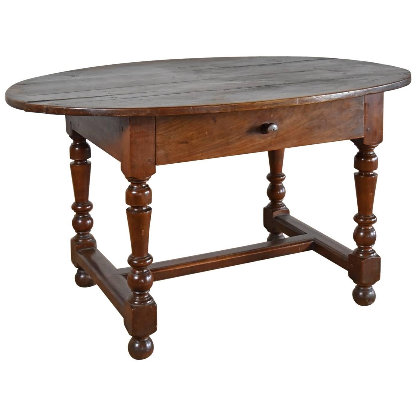 French Baroque Louis XIII Period 17th Century Oval Walnut Table For Sale