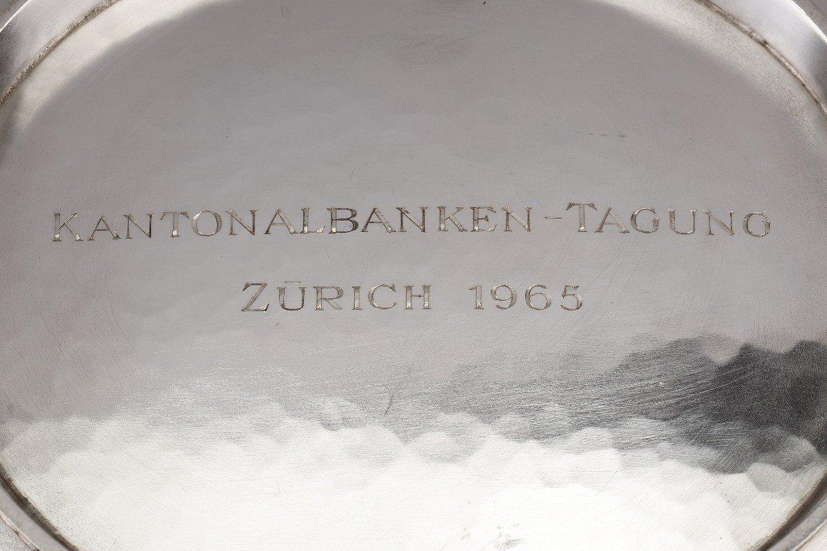 Ovale Obstschale aus gehämmertem Silber XX. Jahrhundert um 1960 Zürich (Sterlingsilber)