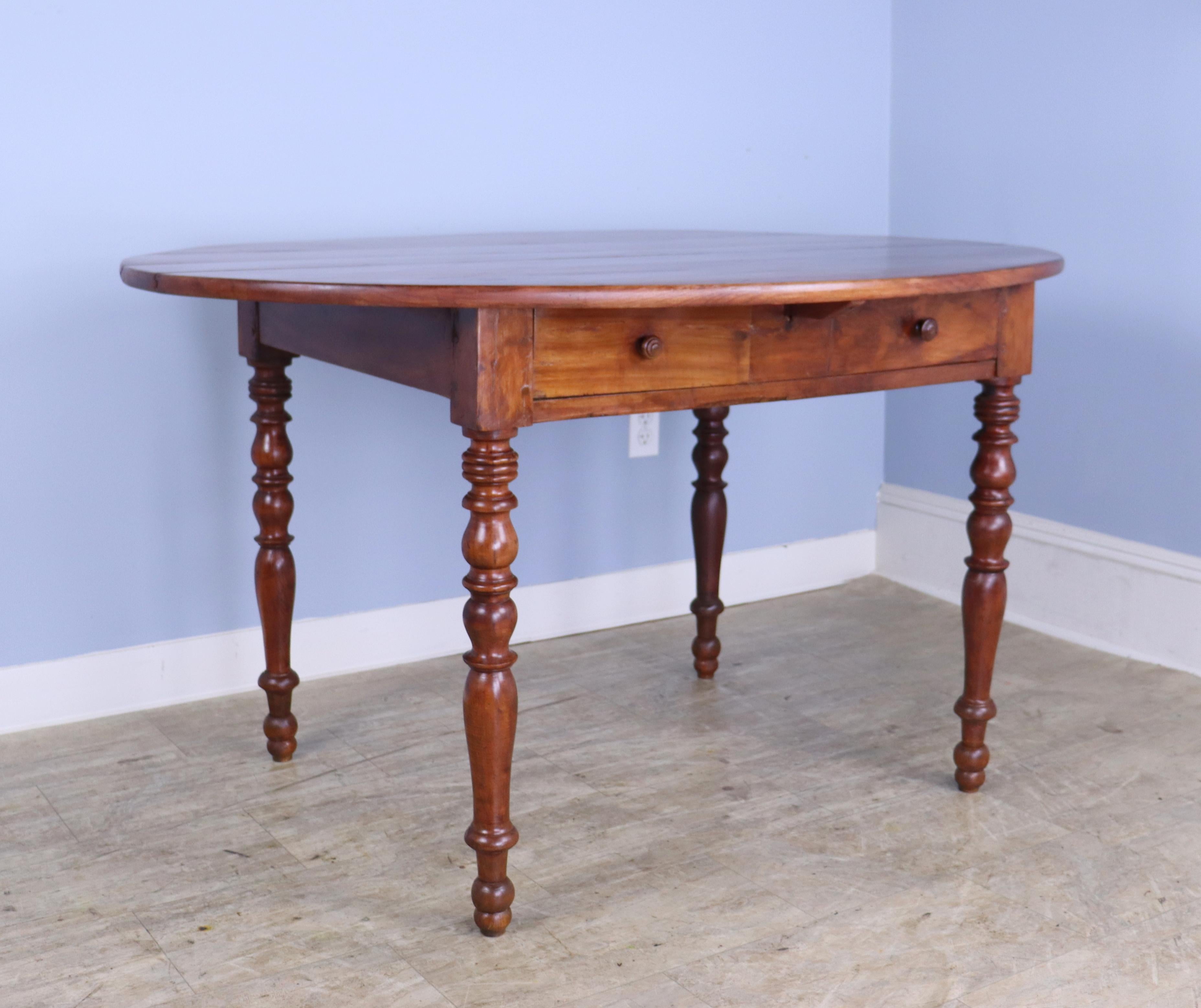 French Oval Fruitwood Breakfast Table, Turned Legs For Sale