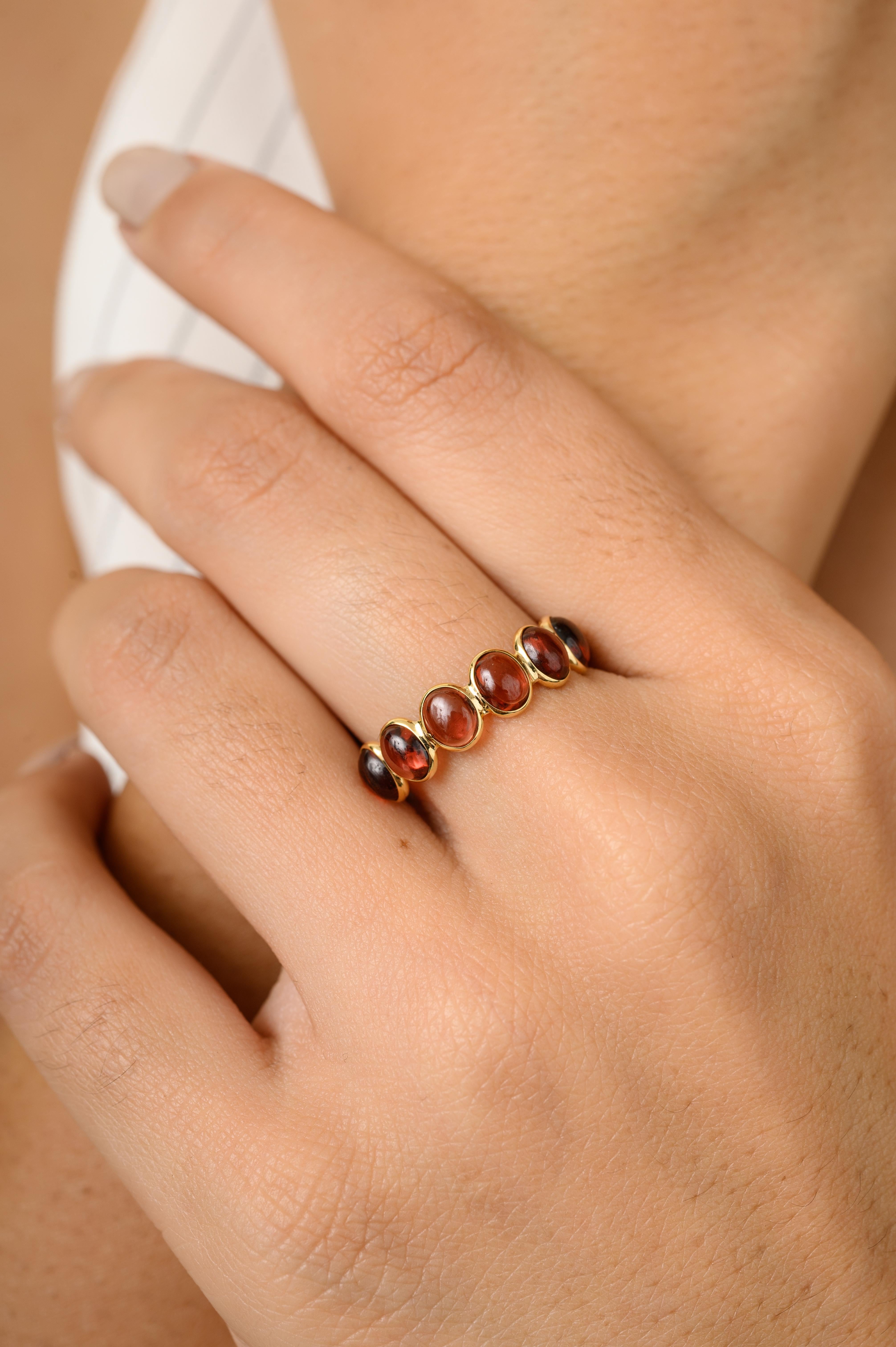 For Sale:  Oval Garnet Half Eternity Band Ring in 18k Solid Yellow Gold 2