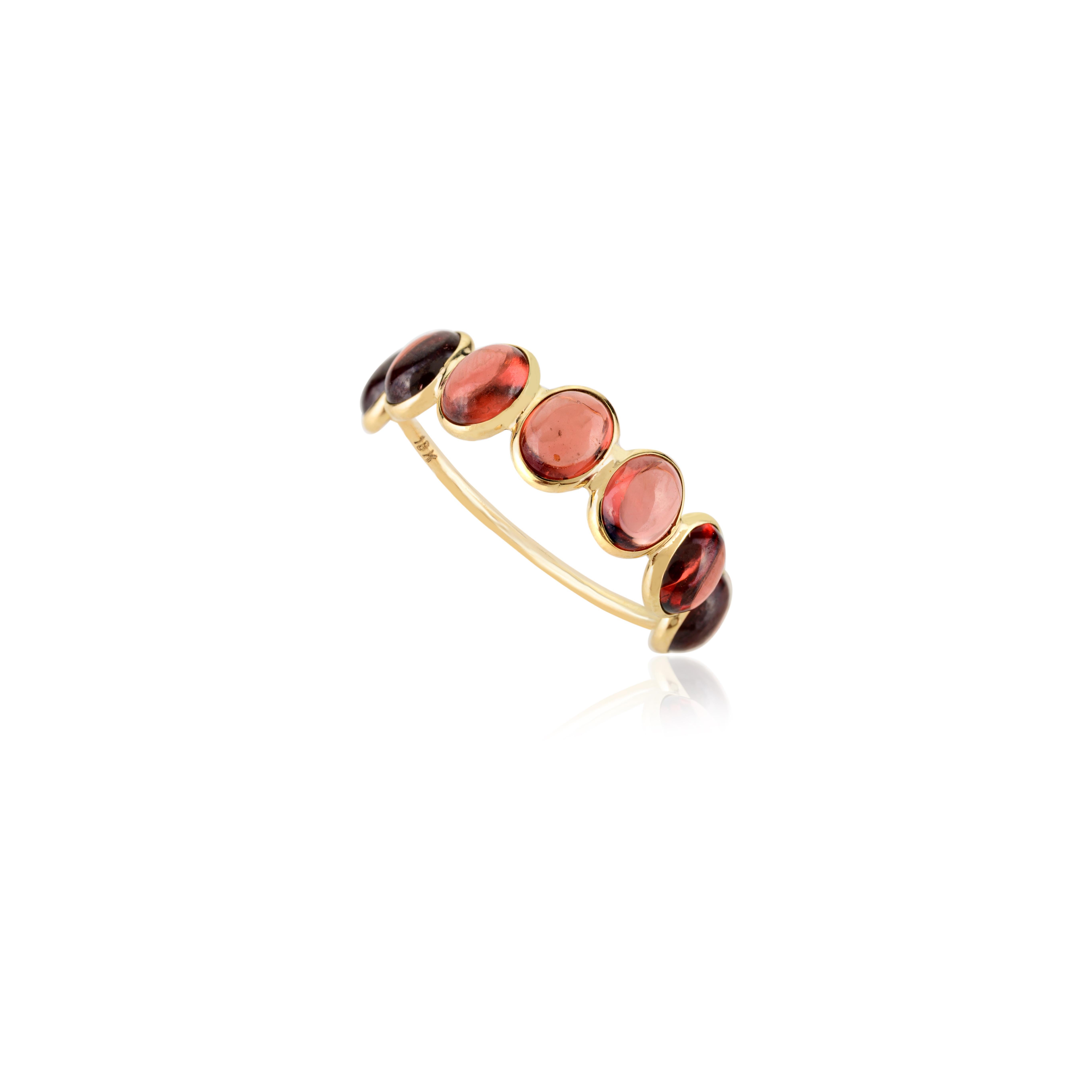 For Sale:  Oval Garnet Half Eternity Band Ring in 18k Solid Yellow Gold 3