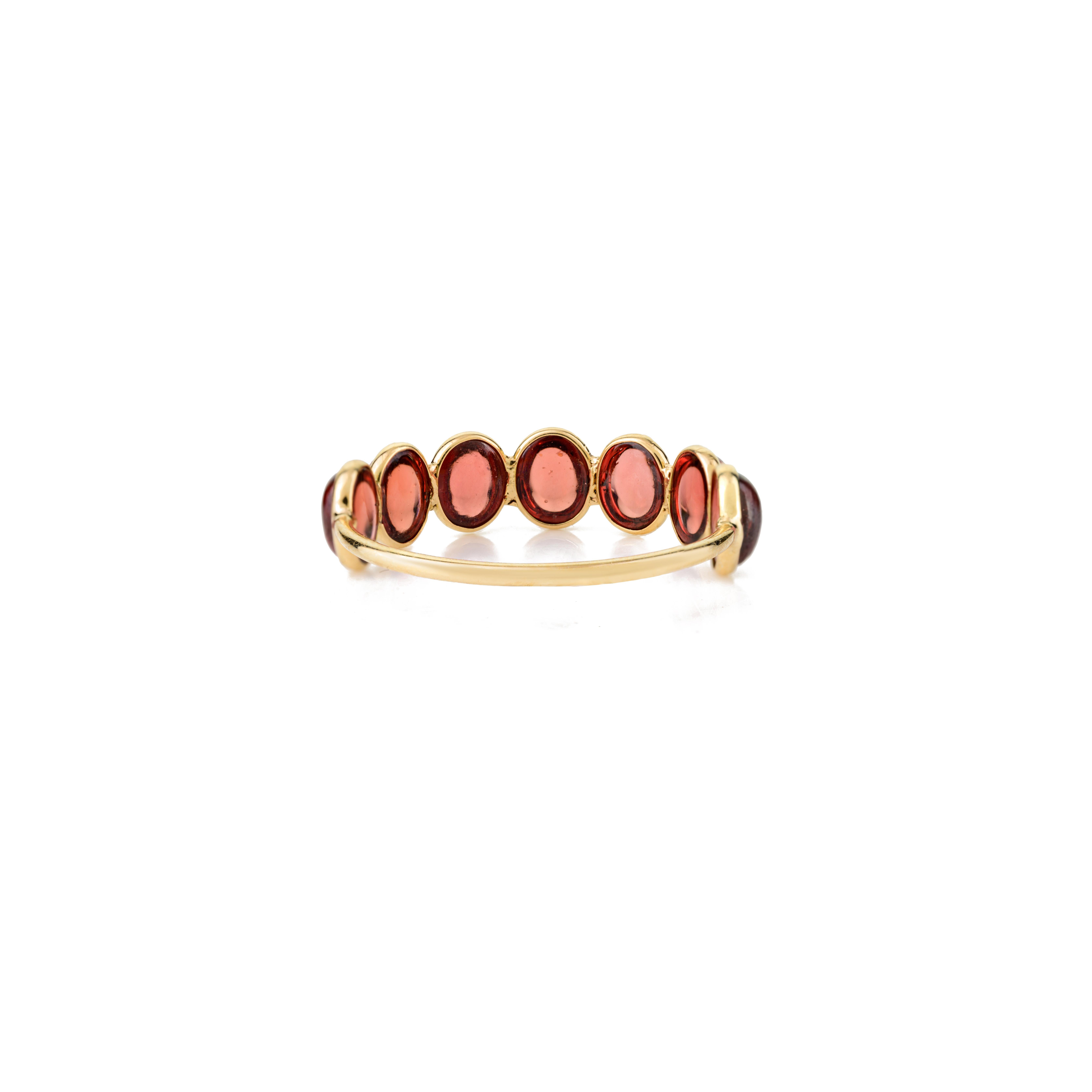 For Sale:  Oval Garnet Half Eternity Band Ring in 18k Solid Yellow Gold 5