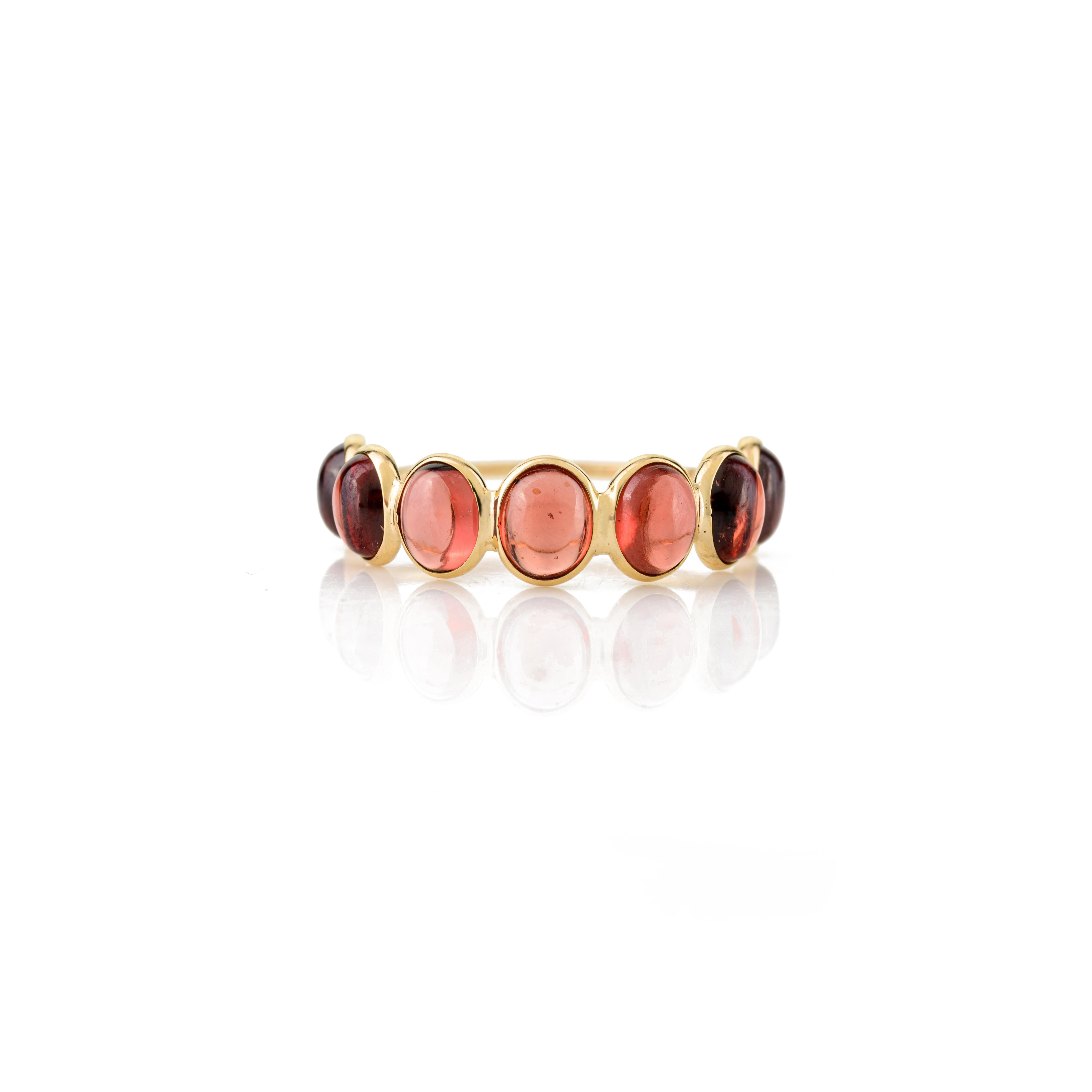 For Sale:  Oval Garnet Half Eternity Band Ring in 18k Solid Yellow Gold 8