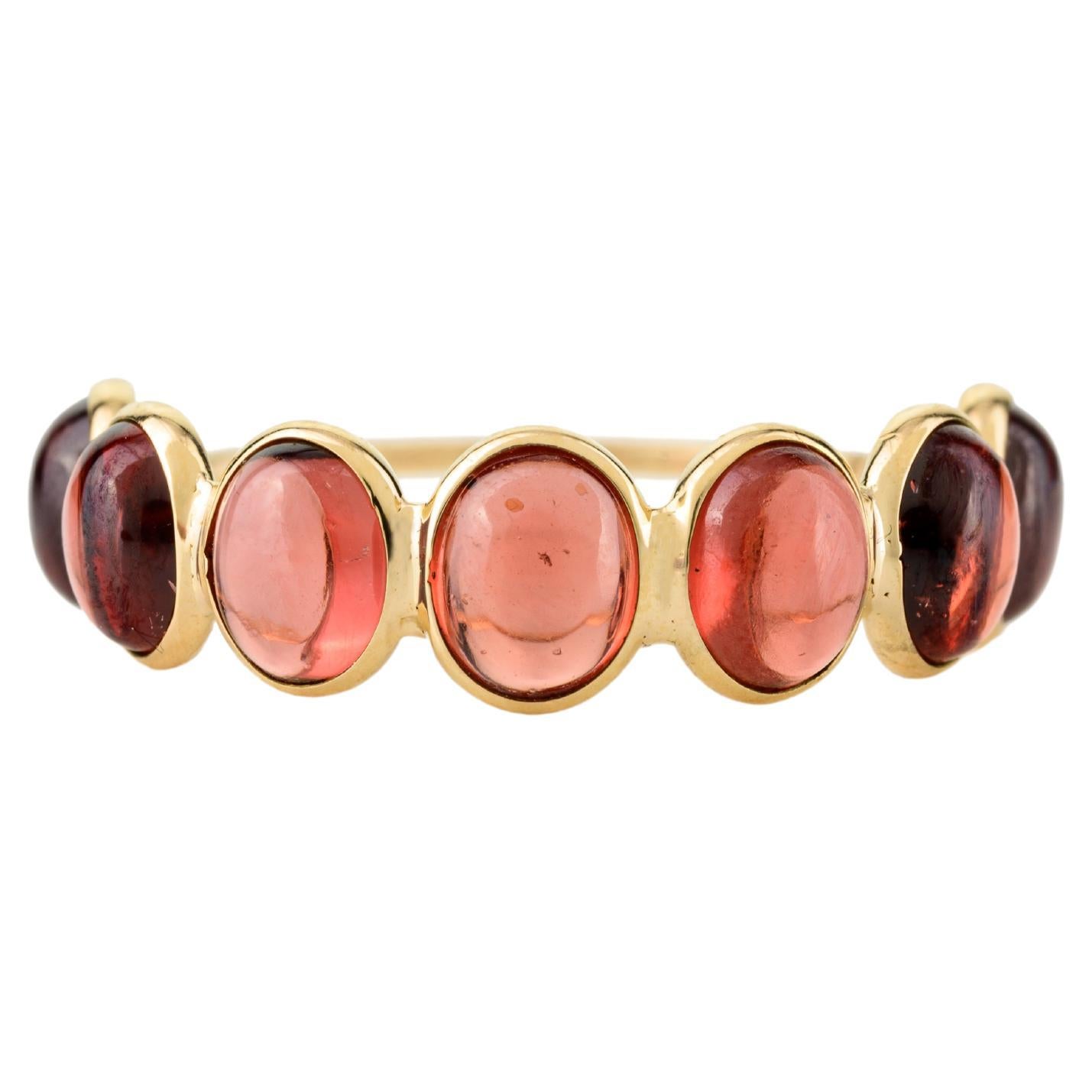 For Sale:  Oval Garnet Half Eternity Band Ring in 18k Solid Yellow Gold