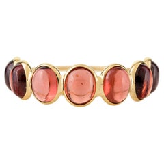 Oval Garnet Half Eternity Band Ring in 18k Solid Yellow Gold