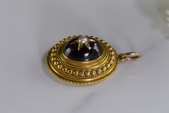 Oval Garnet Pearl Star Victorian Gold Pendant