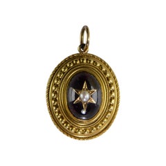 Antique Oval Garnet Pearl Star Victorian Gold Pendant