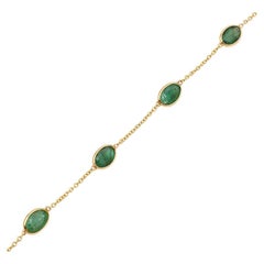 Oval Genuine Emerald 18k Yellow Gold Bracelet