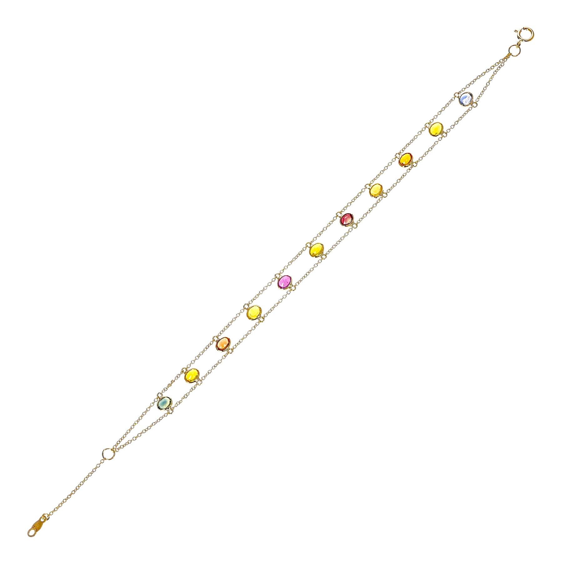 Oval Genuine Multi-Sapphire 18k Yellow Gold Bracelet