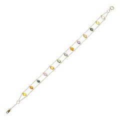 Oval Genuine Multi-Sapphire 18k Yellow Gold Bracelet