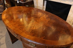 Oval Georgian-Style Partners Desk; Banded Mahogany and Oyster-Burl